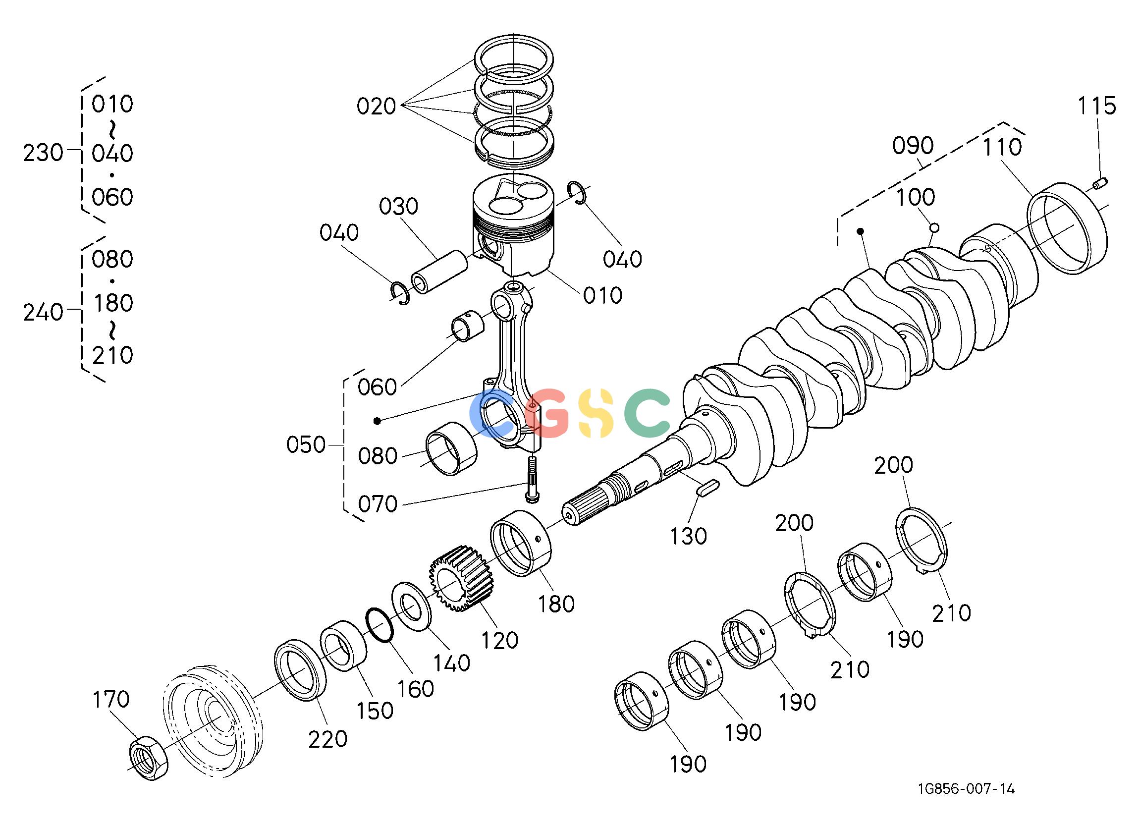 久保田零件查询010200 PISTON AND CRANKSHAFT ## NOTE:ORDER BY REF.No.090 and 115 NEW PARTS. ENGINEEPC Kubota online