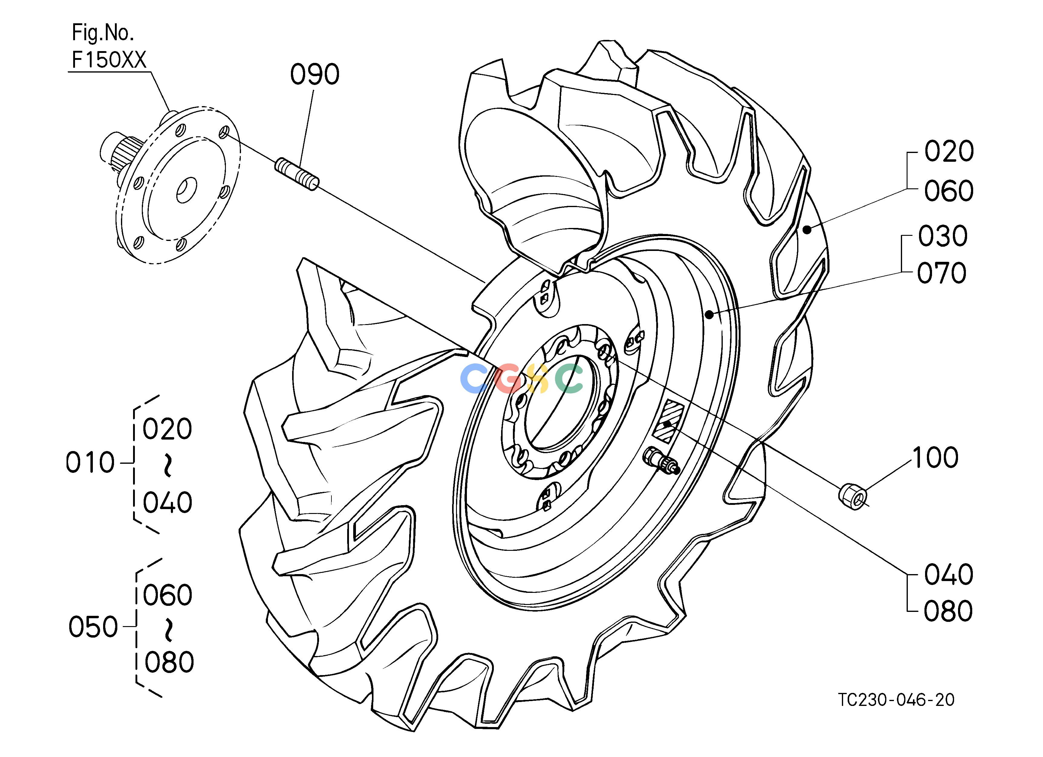 久保田零件查询P10104 FRONT WHEEL (8.3-16) FRONT/REAR TIREEPC Kubota online