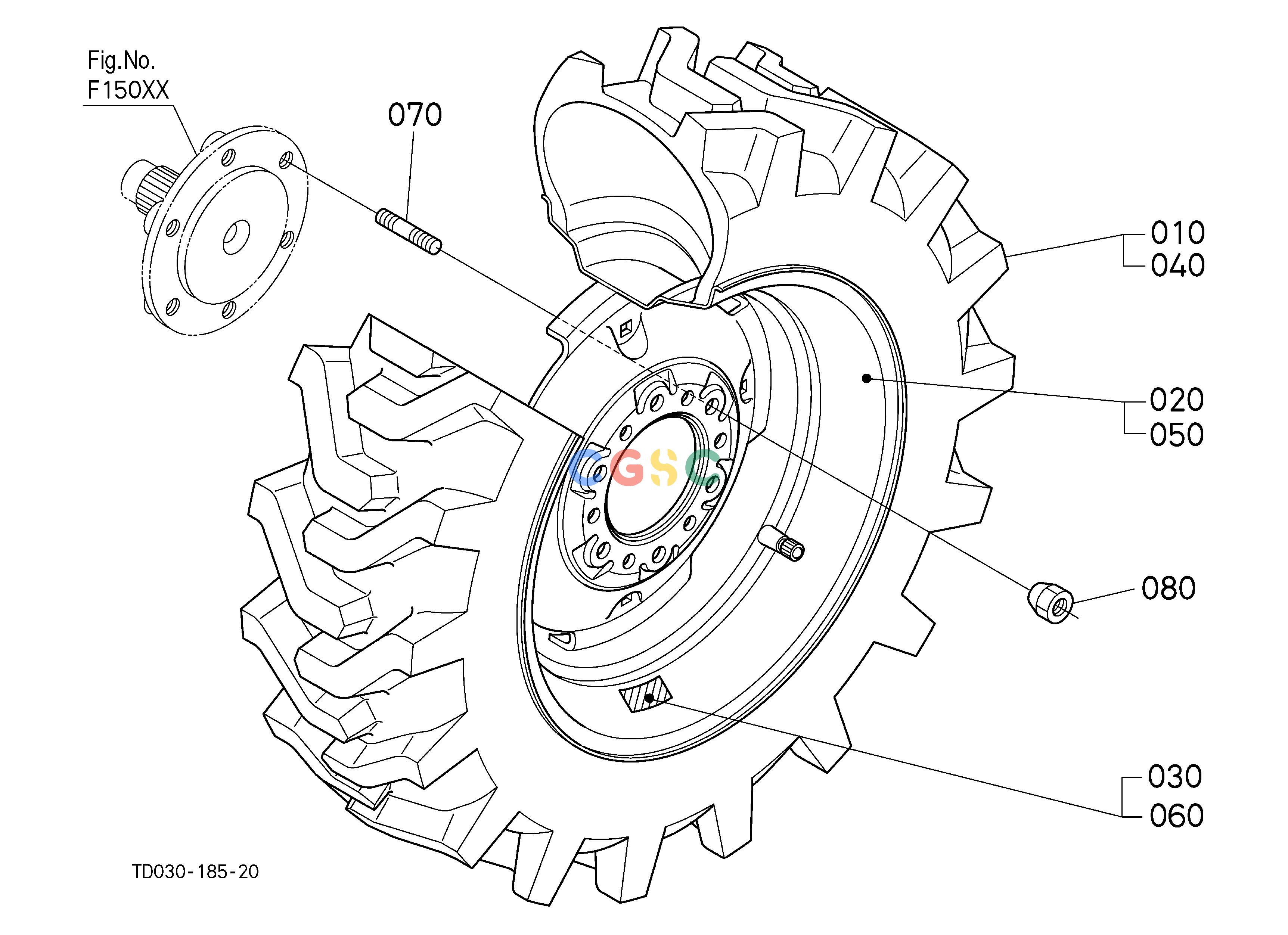 久保田零件查询P10105 FRONT WHEEL (10.0-16.5) FRONT/REAR TIREEPC Kubota online