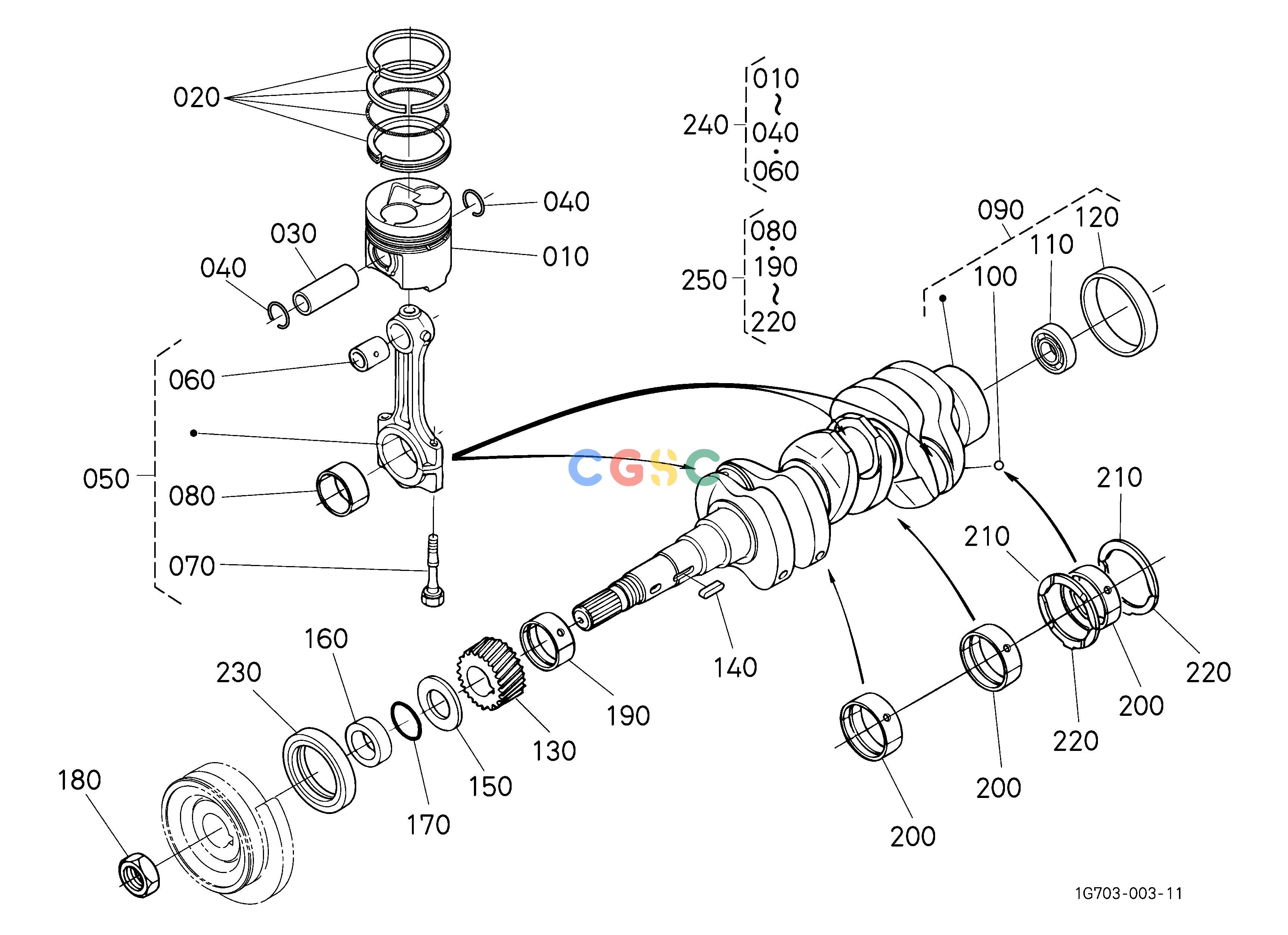 久保田零件查询010201 PISTON AND CRANKSHAFT [D1403-M-E2A] ## S.No.<=7Y0484 [NOTE:ORDER BY REF.No.010 and 040 NEW PARTS.] ENGINEEPC Kubota online