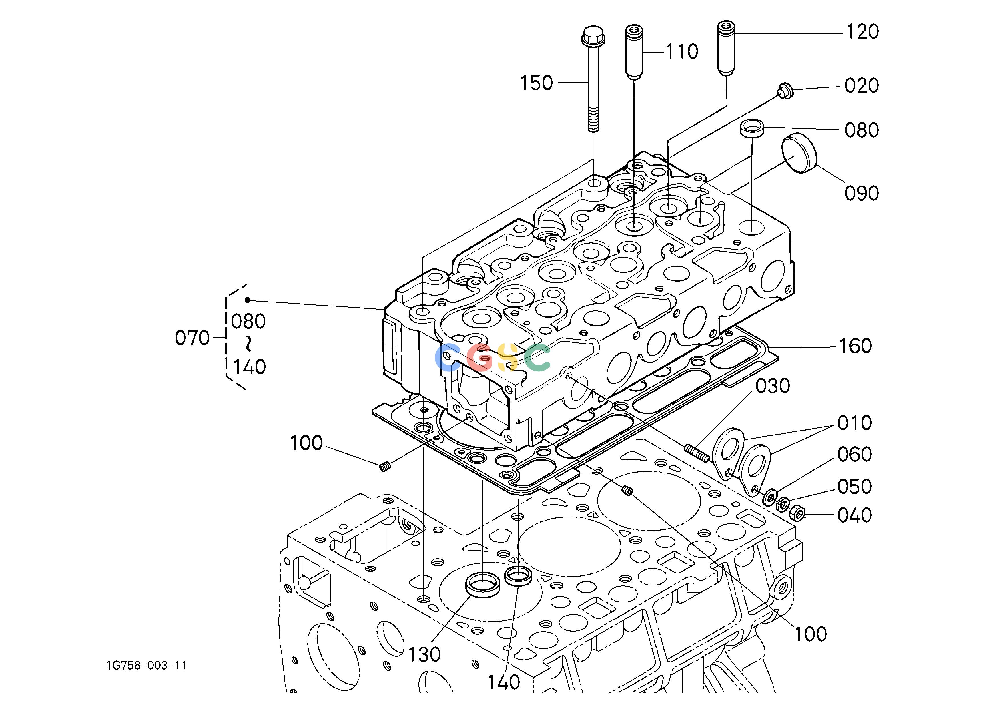 久保田零件查询000303 CYLINDER HEAD [D1703-MA-E2A/D1703-MA-E2A-HST] ## S.No.<=7Y2373 S.No.;<=7Y2373 ENGINEEPC Kubota online