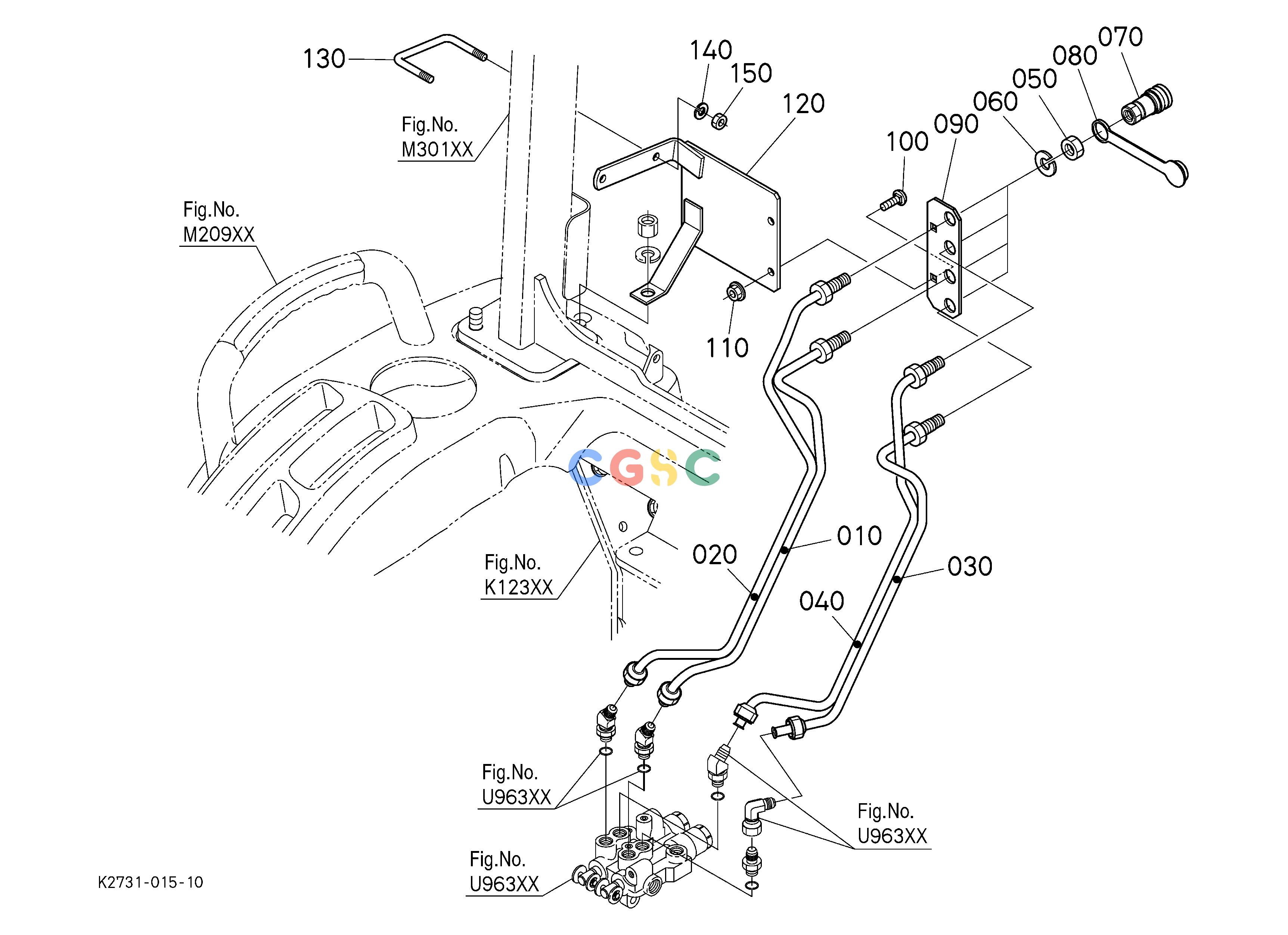 久保田零件查询U96500 REAR CONTROL VALVE KIT (PIPE) (W/G No.BX7326) [OPTION] OPTIONEPC Kubota online