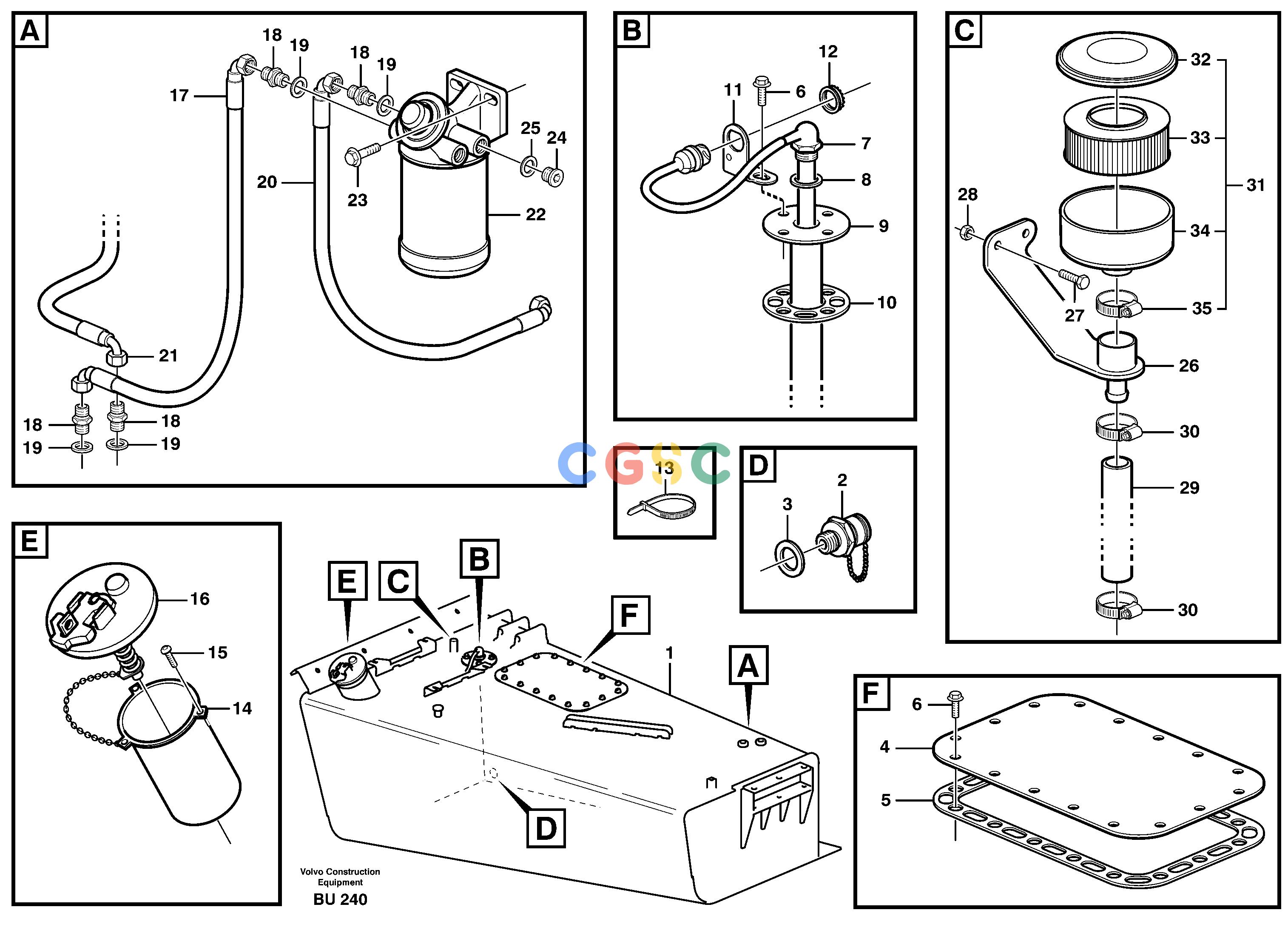 沃尔沃零件查询A25D Fuel tank, fuel pipesS/N -12999, - 61118 USA NoneNoneNoneAutodata Volvo online
