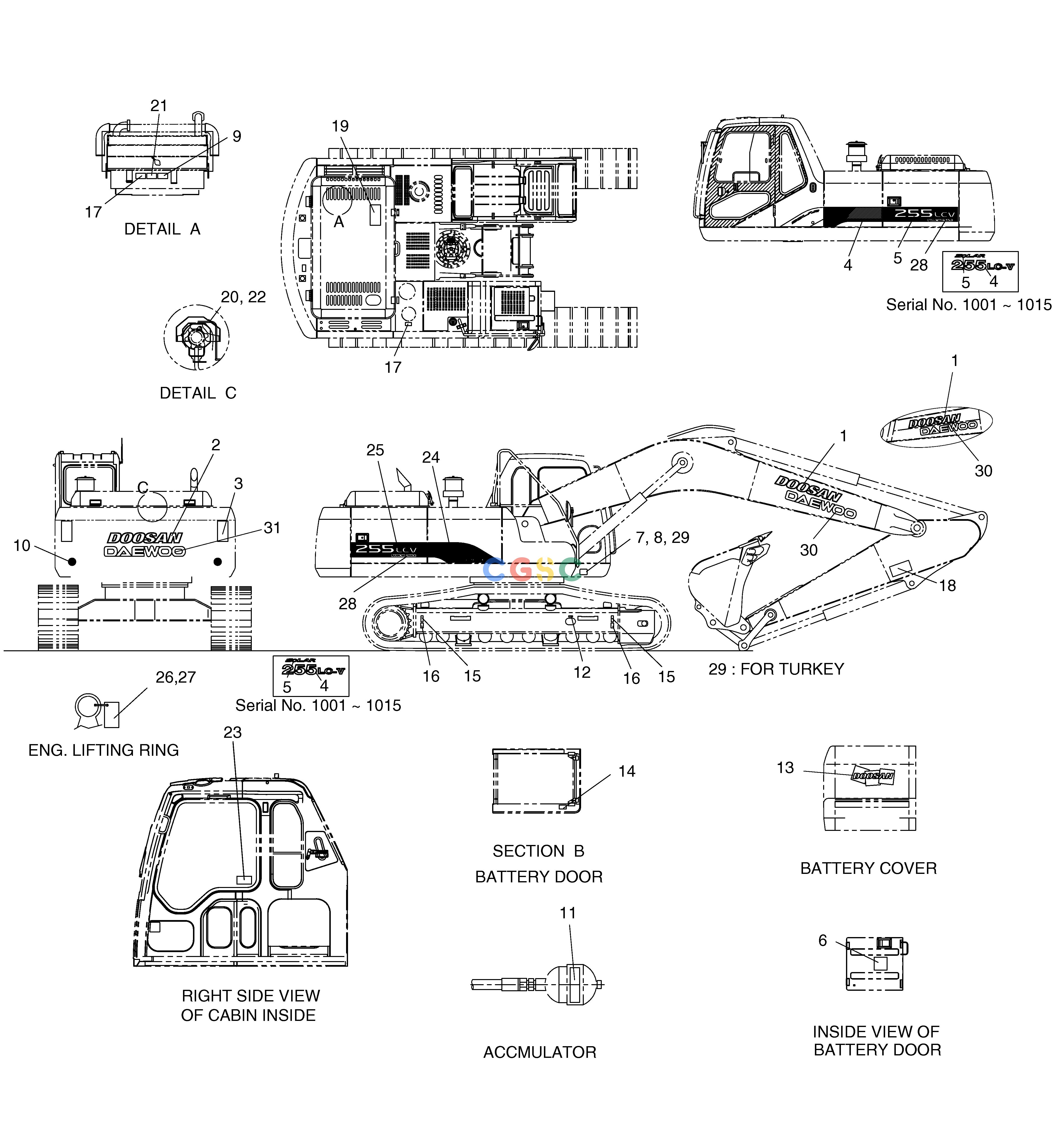 斗山零件查询NAME PLATE-EUROPE SOLAR 255LC-V Doosan parts catalog online