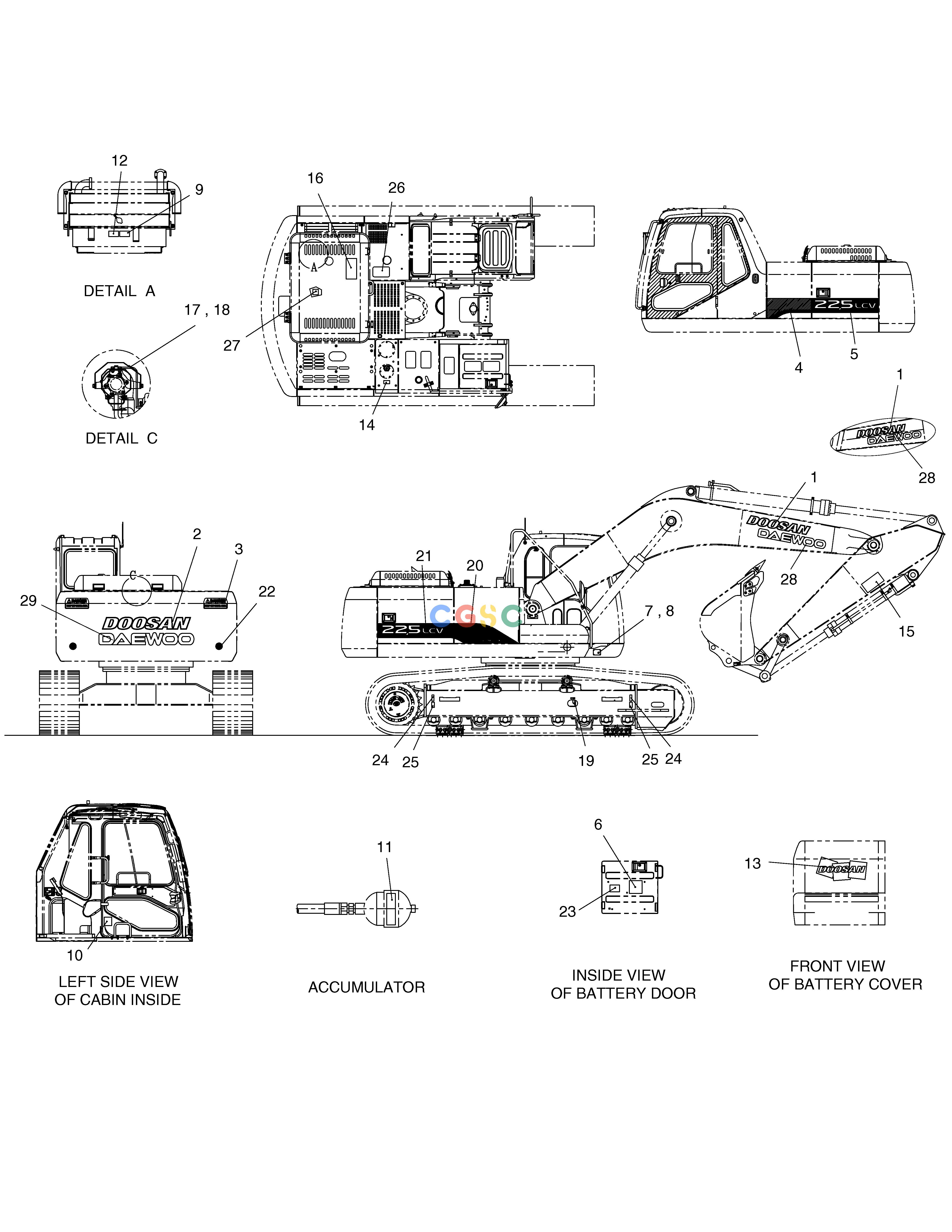 斗山零件查询NAME PLATE-ENGLISH SOLAR 225LC-V Doosan parts catalog online