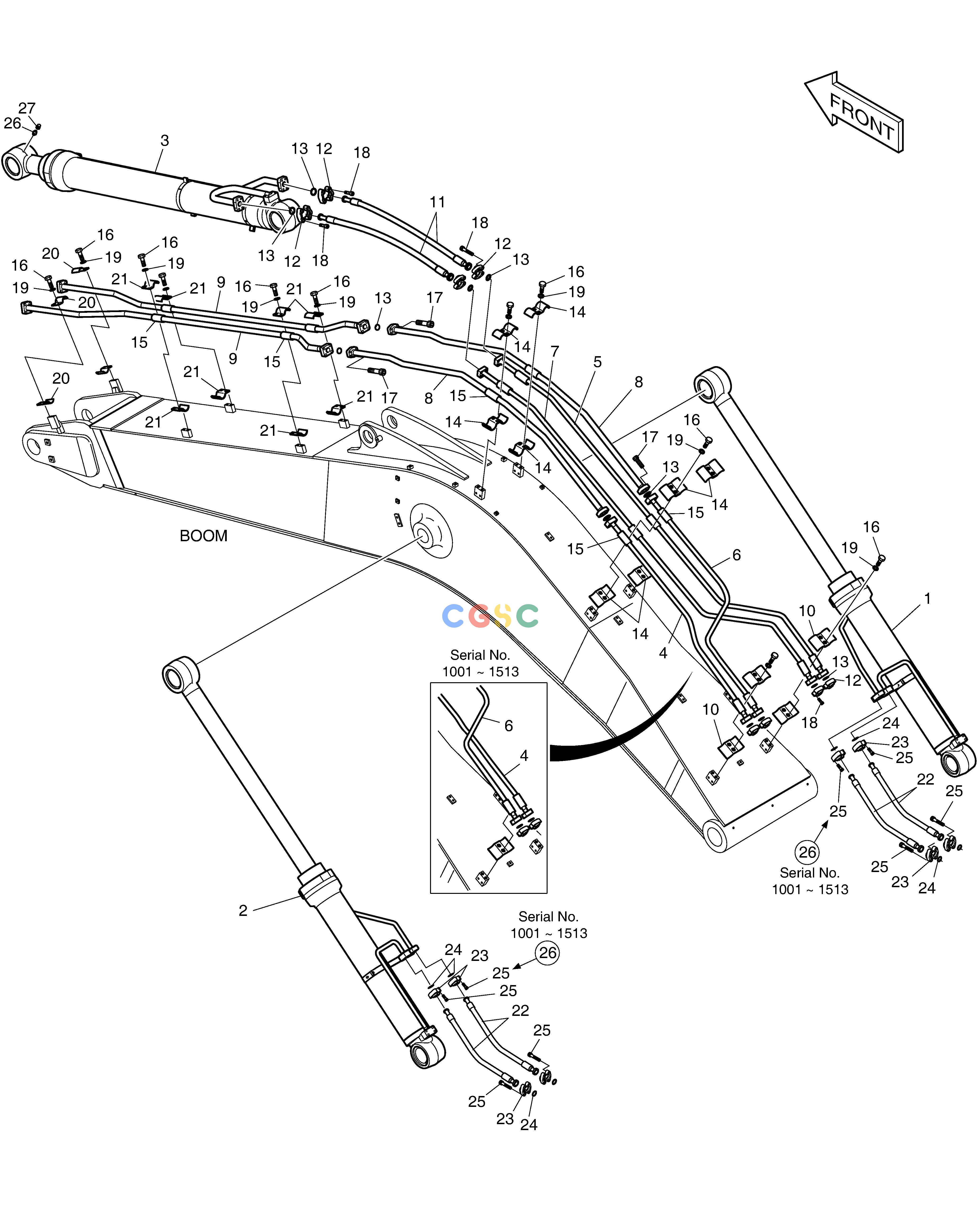 斗山零件查询BOOM PIPING-HEAVY DUTY SOLAR 500LC-V Doosan parts catalog online