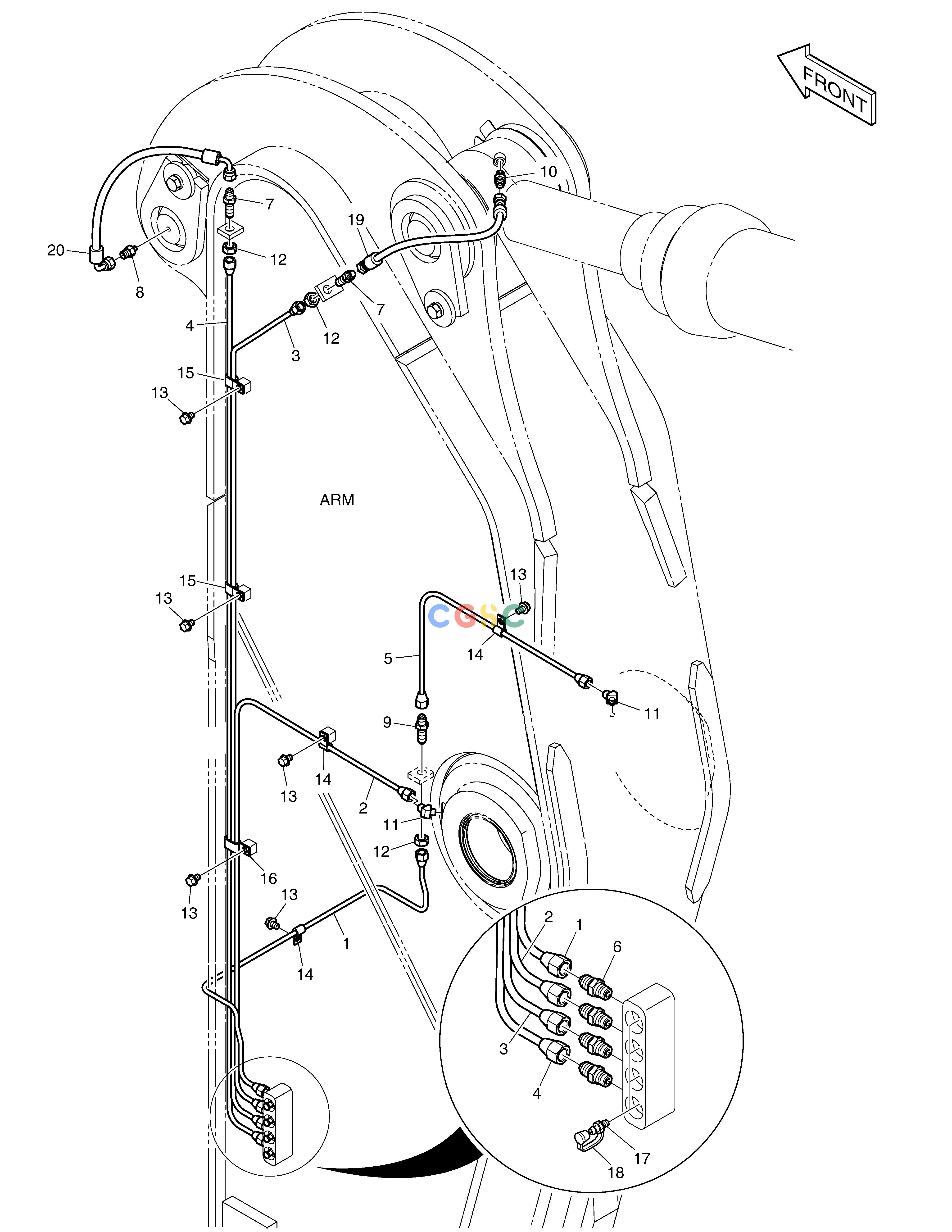 斗山零件查询LUBRICATION PIPING - ARM 2.4m SOLAR 500LC-V Doosan parts catalog online