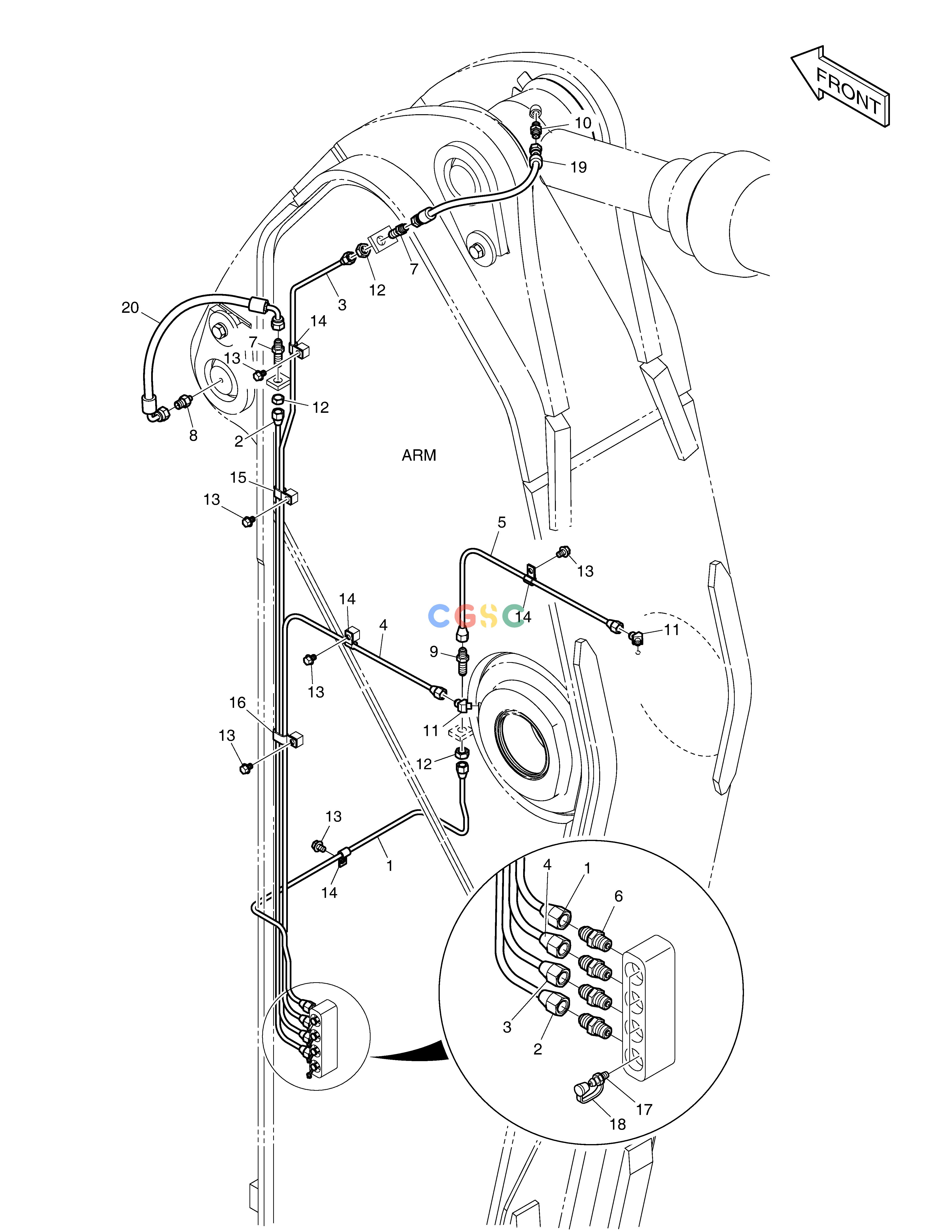 斗山零件查询LUBRICATION PIPING - ARM 2.9m SOLAR 500LC-V Doosan parts catalog online