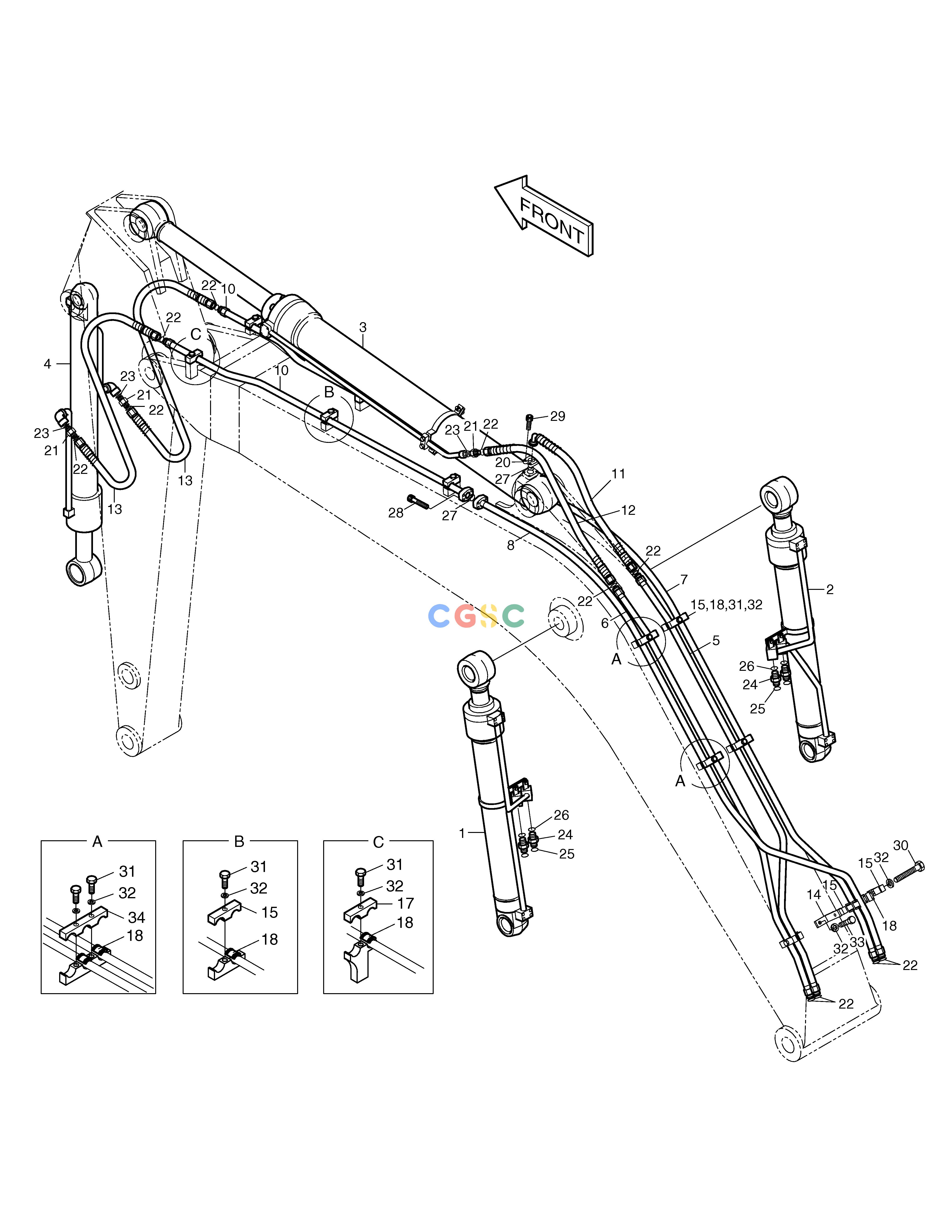 斗山零件查询FRONT PIPING-BOOM4.6m+ARM2.5m SOLAR 160W-V Doosan parts catalog online