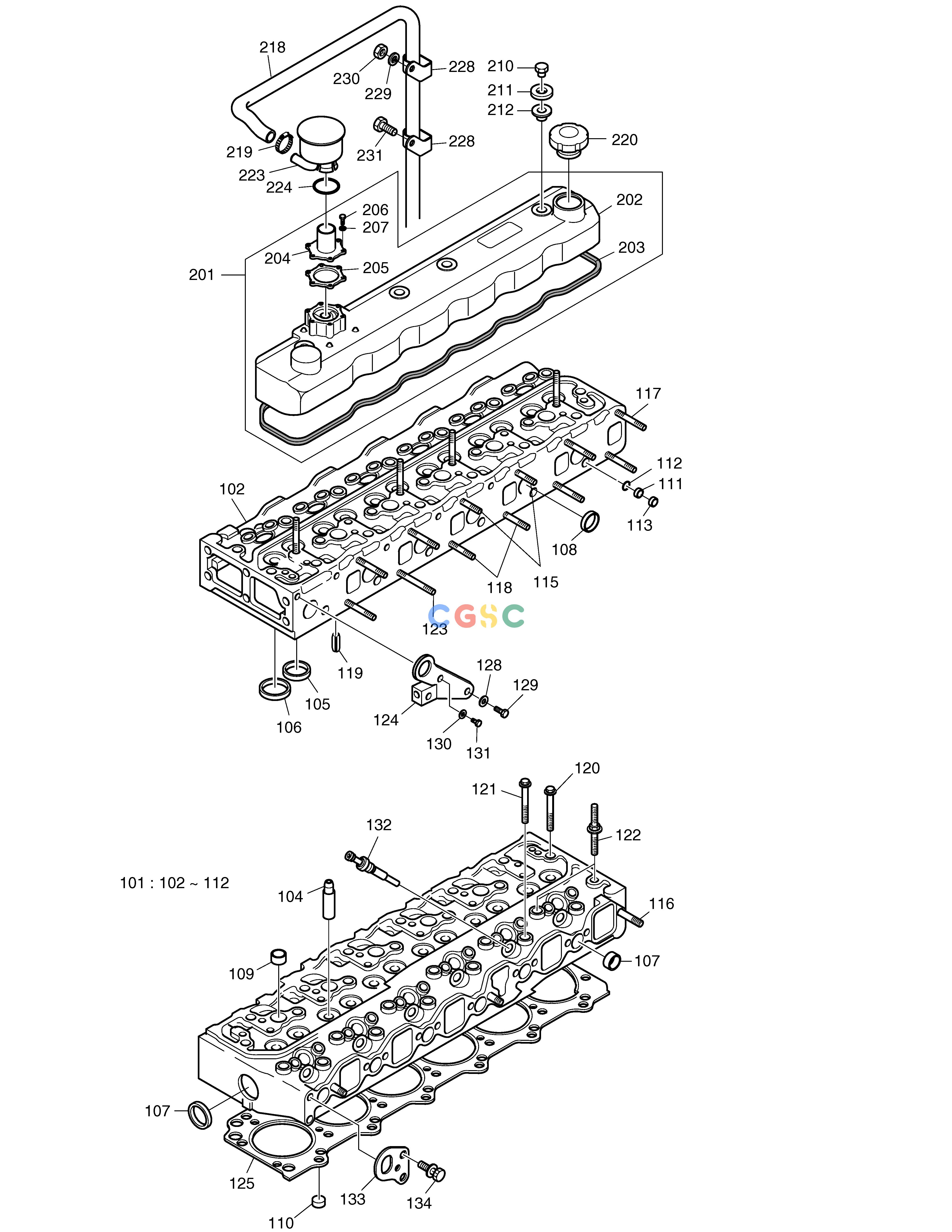 斗山零件查询CYLINDER HEAD MEGA 200-V (S/N 3001~) Doosan parts catalog online