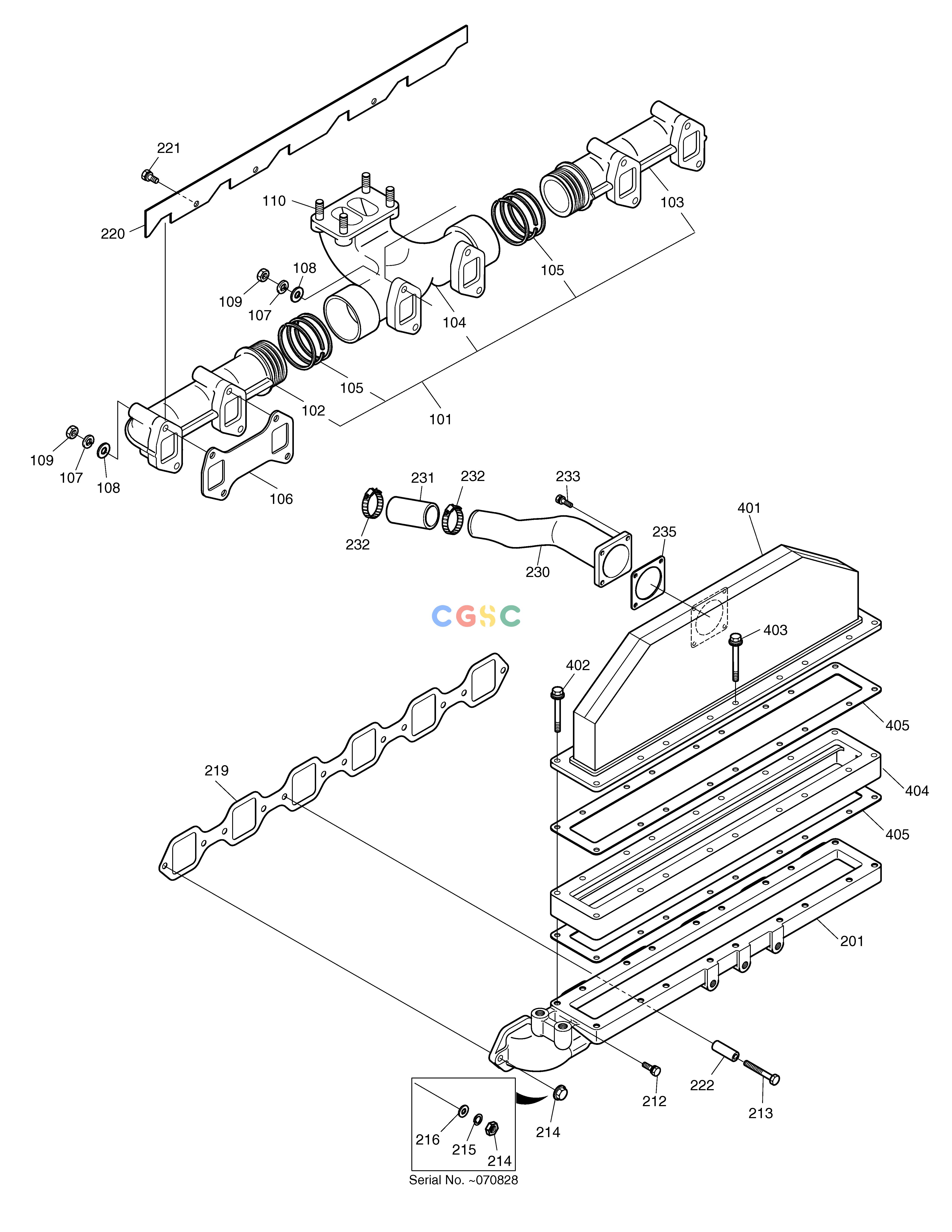 斗山零件查询INTAKE & EXHAUST MANIFOLD MEGA 200-V (S/N 3001~) Doosan parts catalog online