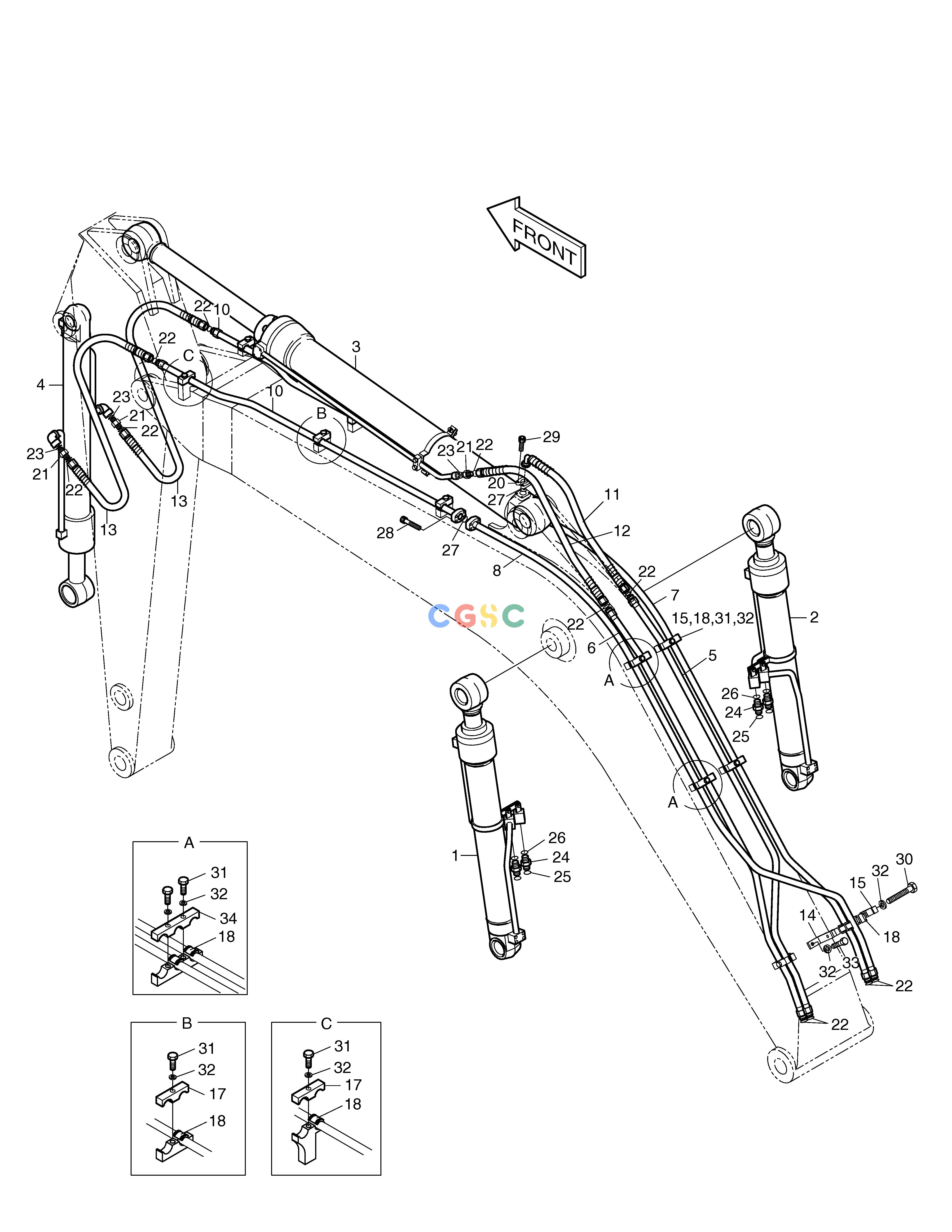 斗山零件查询FRONT PIPING-BOOM 4.6m+ARM 3m SOLAR 140LC-V Doosan parts catalog online
