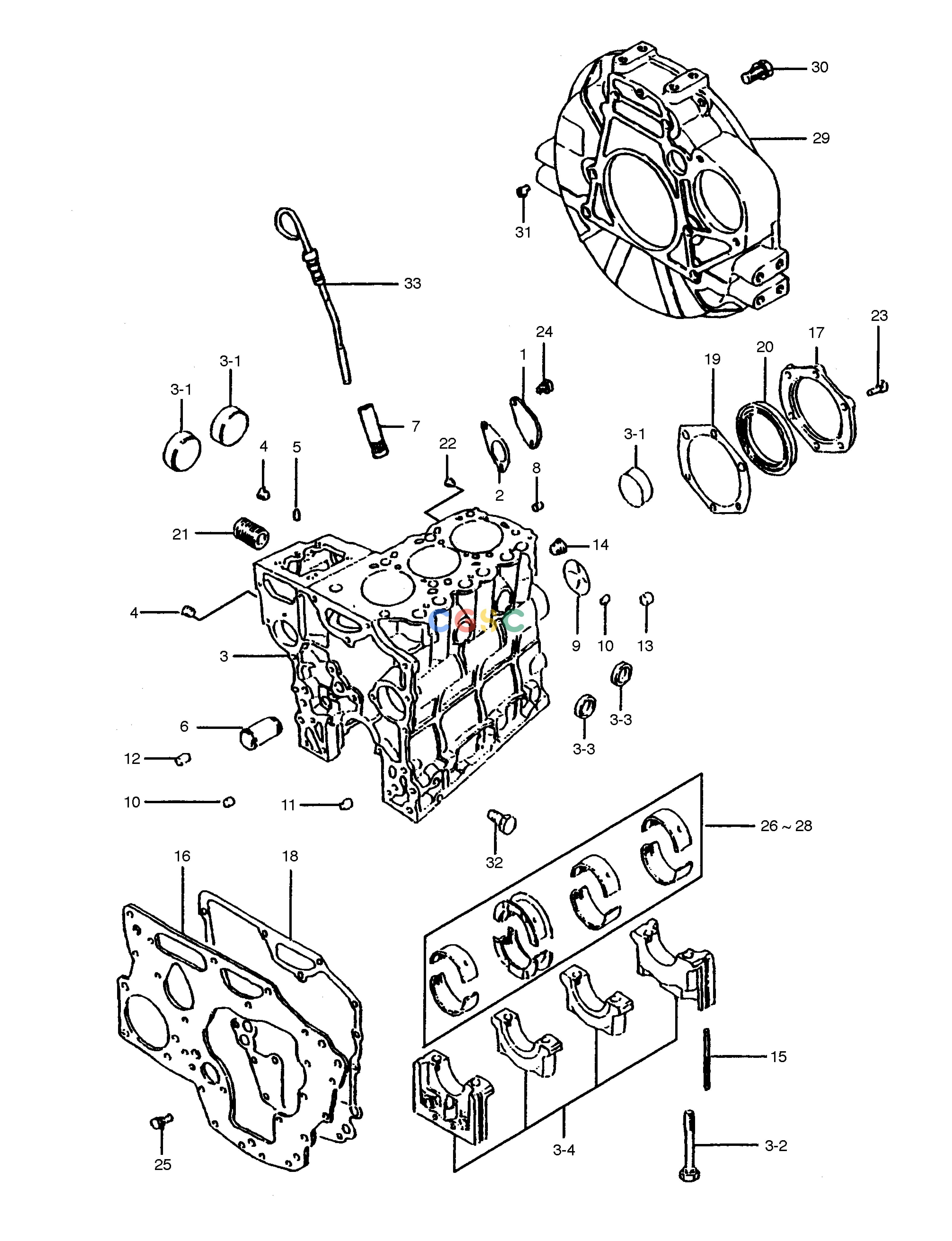 斗山零件查询CYLINDER BLOCK & FLYWHEEL HOUSING SOLAR 015PLUS / S018-VT Doosan parts catalog online