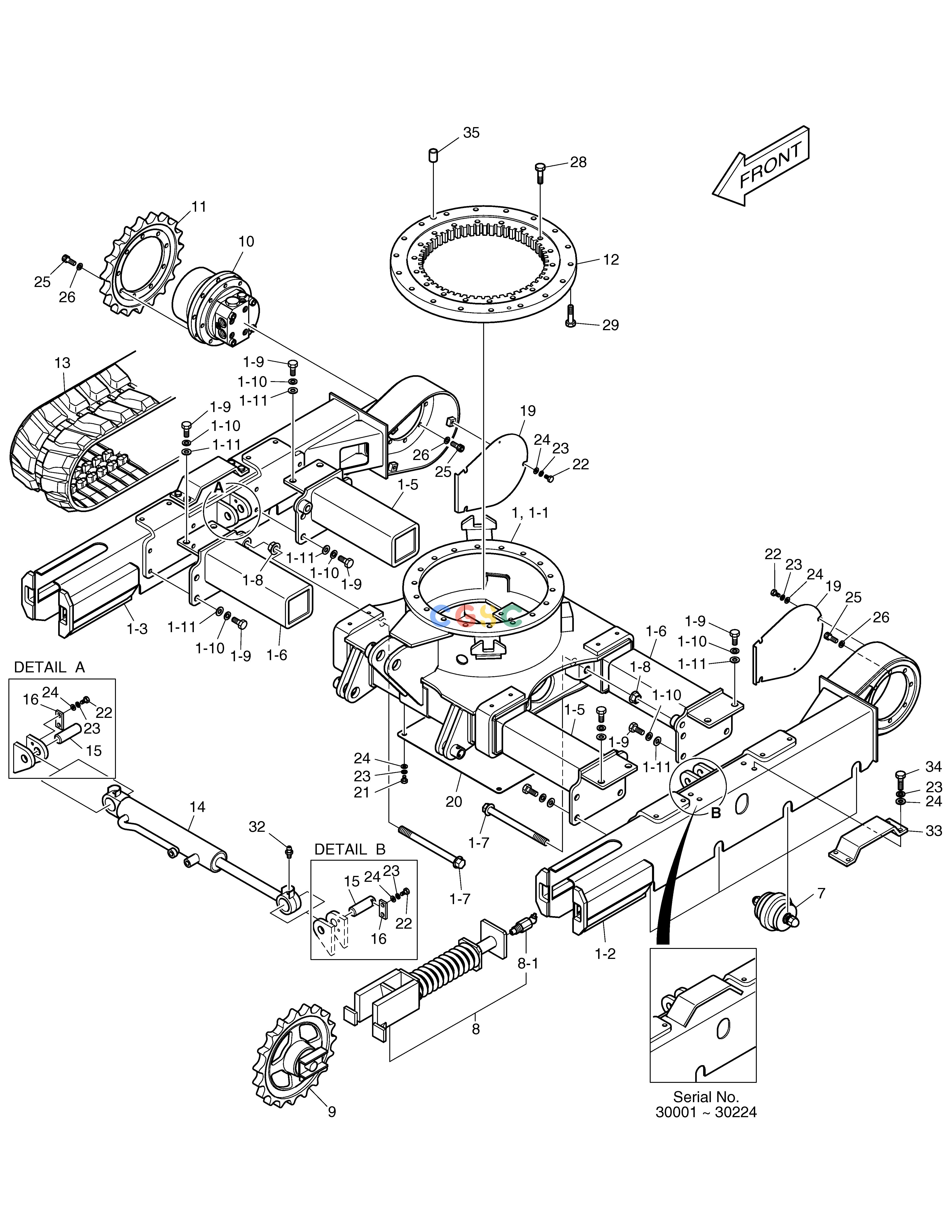 斗山零件查询TRACK FRAME - VARIABLE TRACK SOLAR 015PLUS / S018-VT Doosan parts catalog online