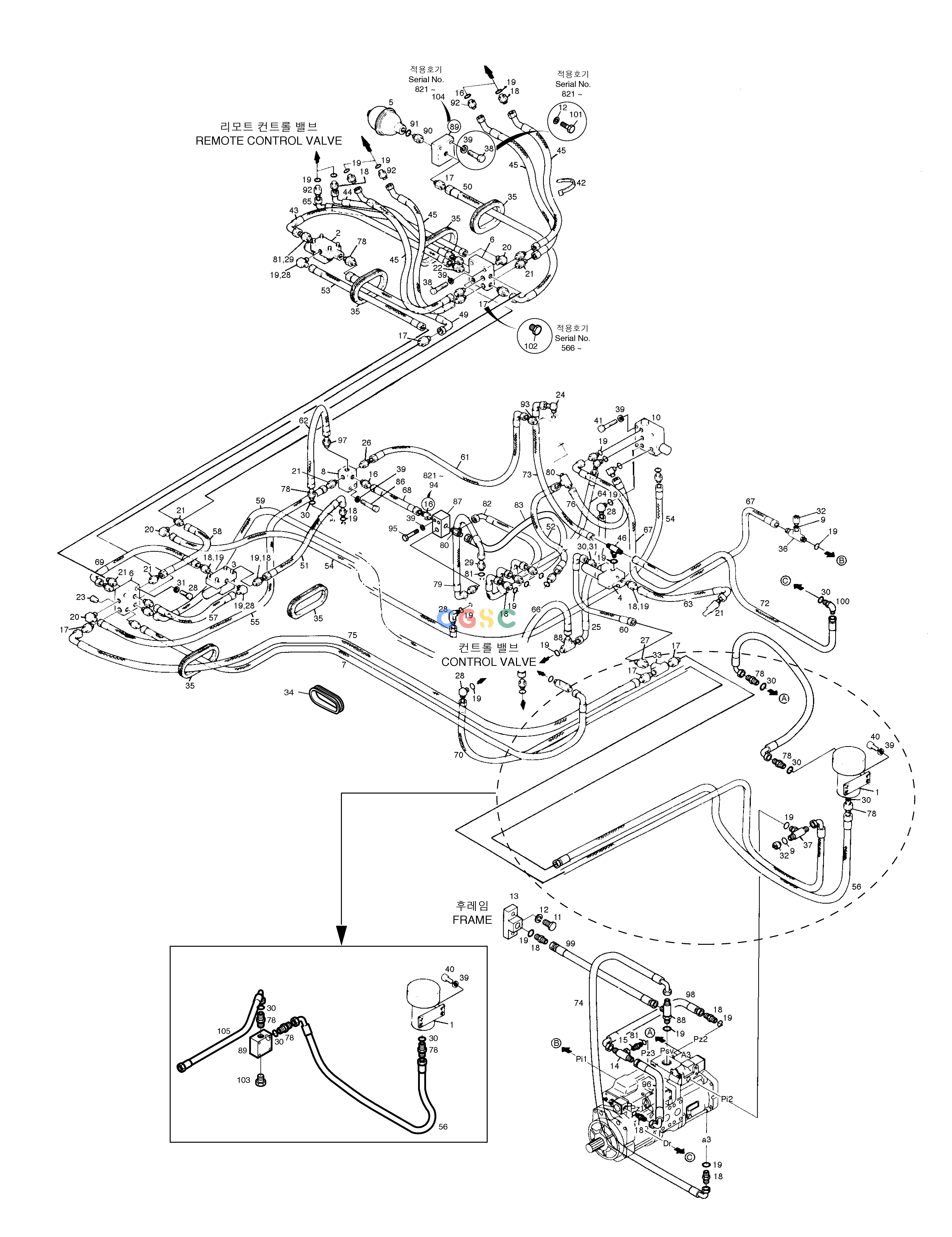 斗山零件查询PILOT PIPING(3)-FOR K3V PUMP SOLAR 130-2 Doosan parts catalog online