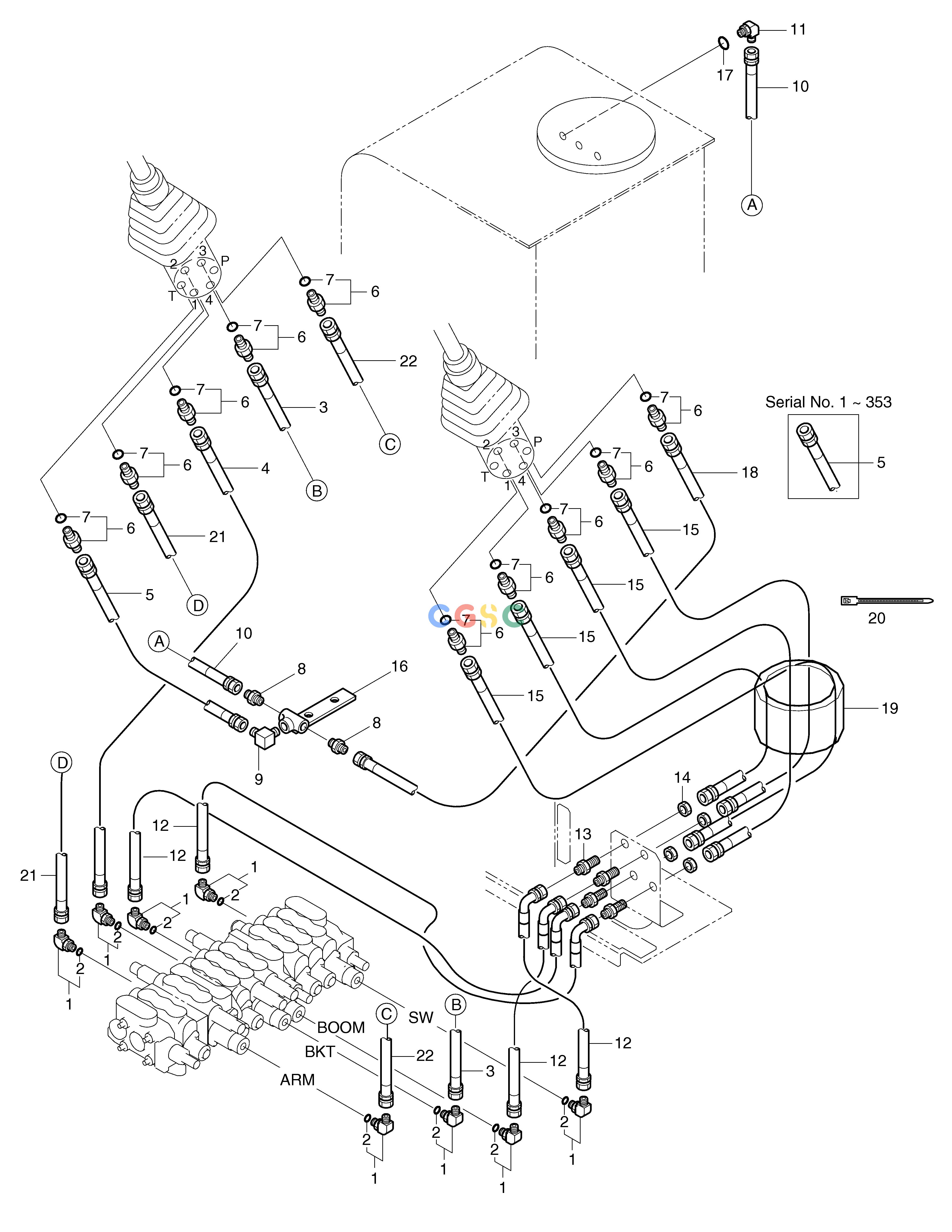 斗山零件查询HYDRAULIC PIPING(5-1) FOR U.S.A SOLAR 030 Doosan parts catalog online