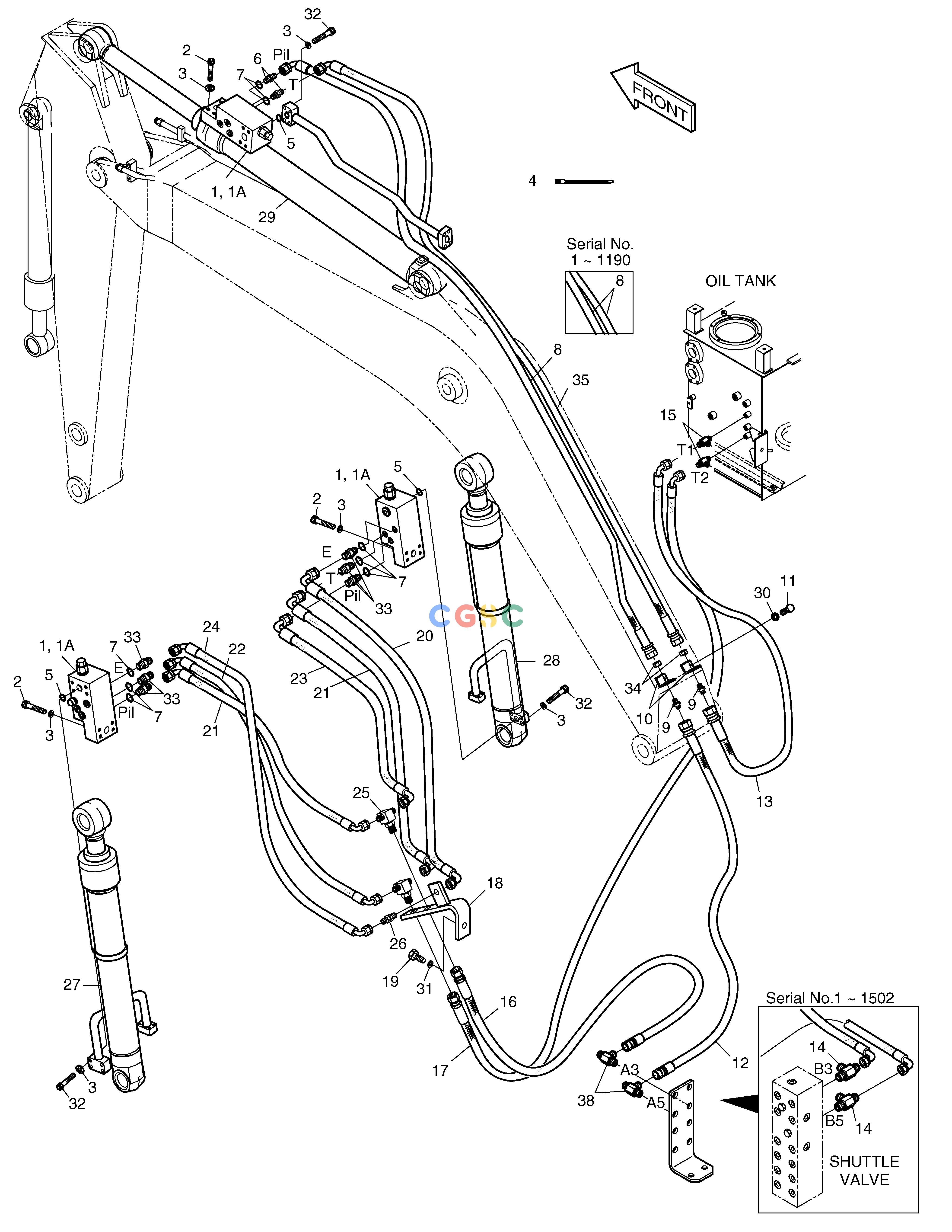 斗山零件查询LOCK VALVE PIPING-6.245mBOOM+3.1mARM SOLAR 290LC-V Doosan parts catalog online