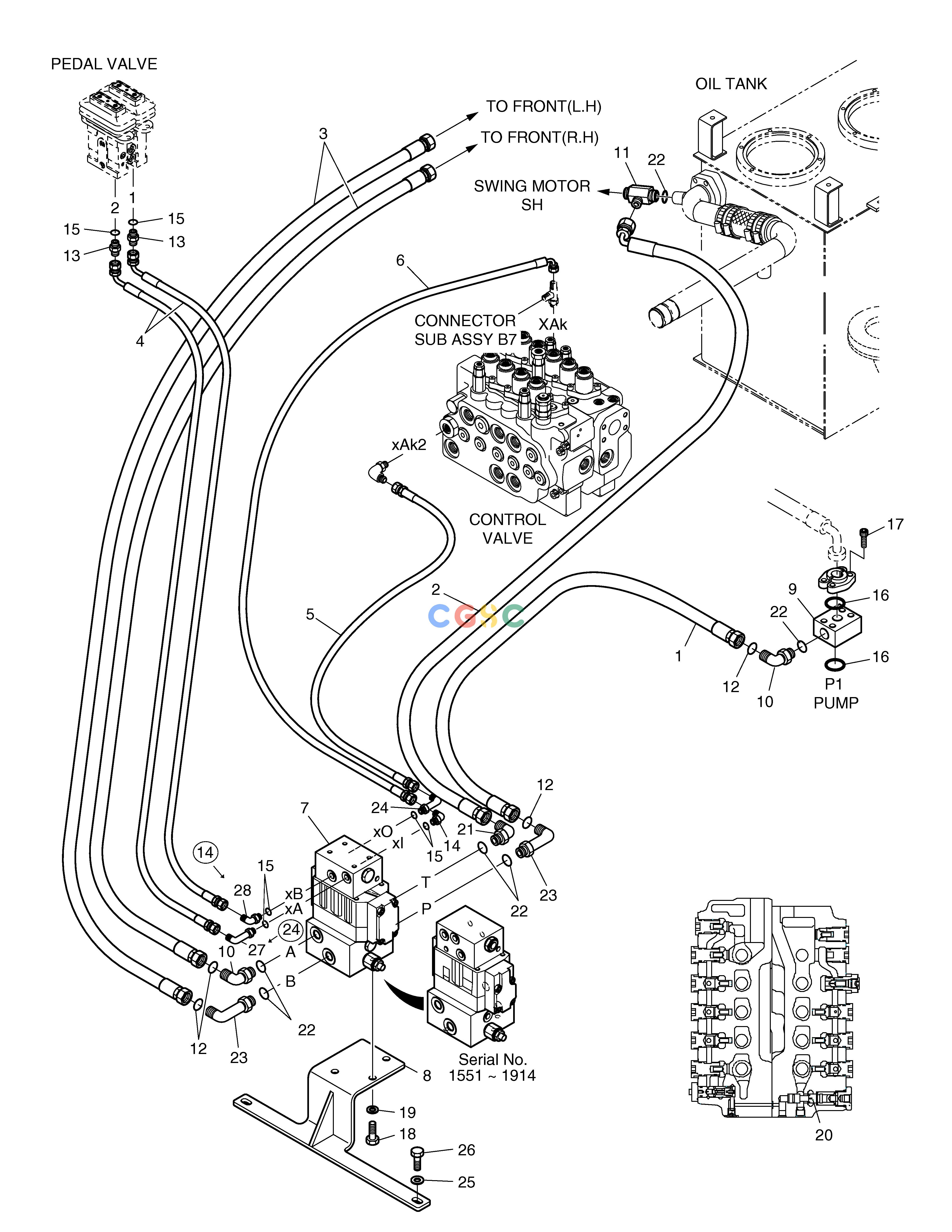 斗山零件查询MAIN PIPING-ROTATION&TILTING SOLAR 290LC-V Doosan parts catalog online