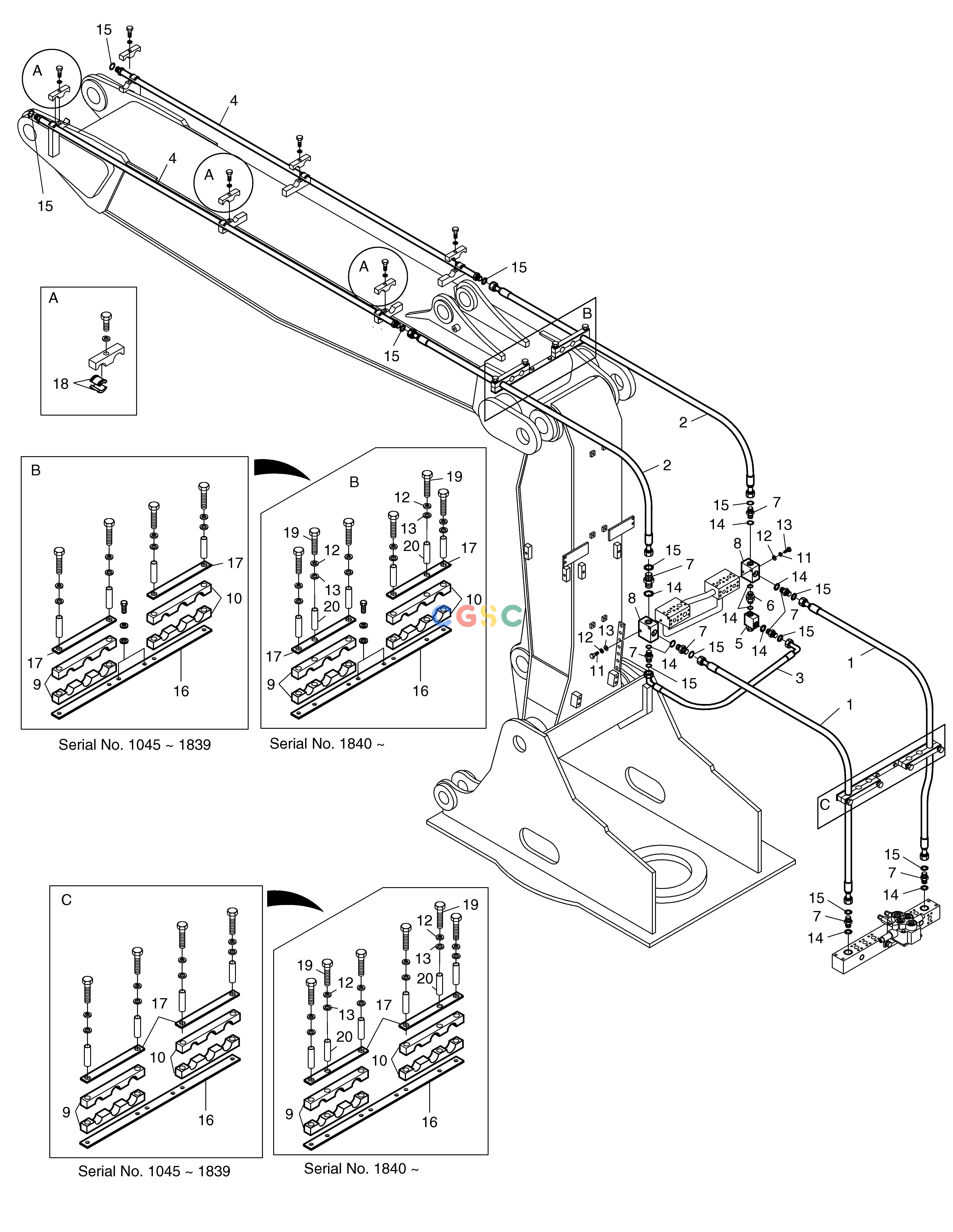 斗山零件查询FRONT PIPING-ONE & TWO WAY(ARTI.BOOM) SOLAR 220LC-V Doosan parts catalog online