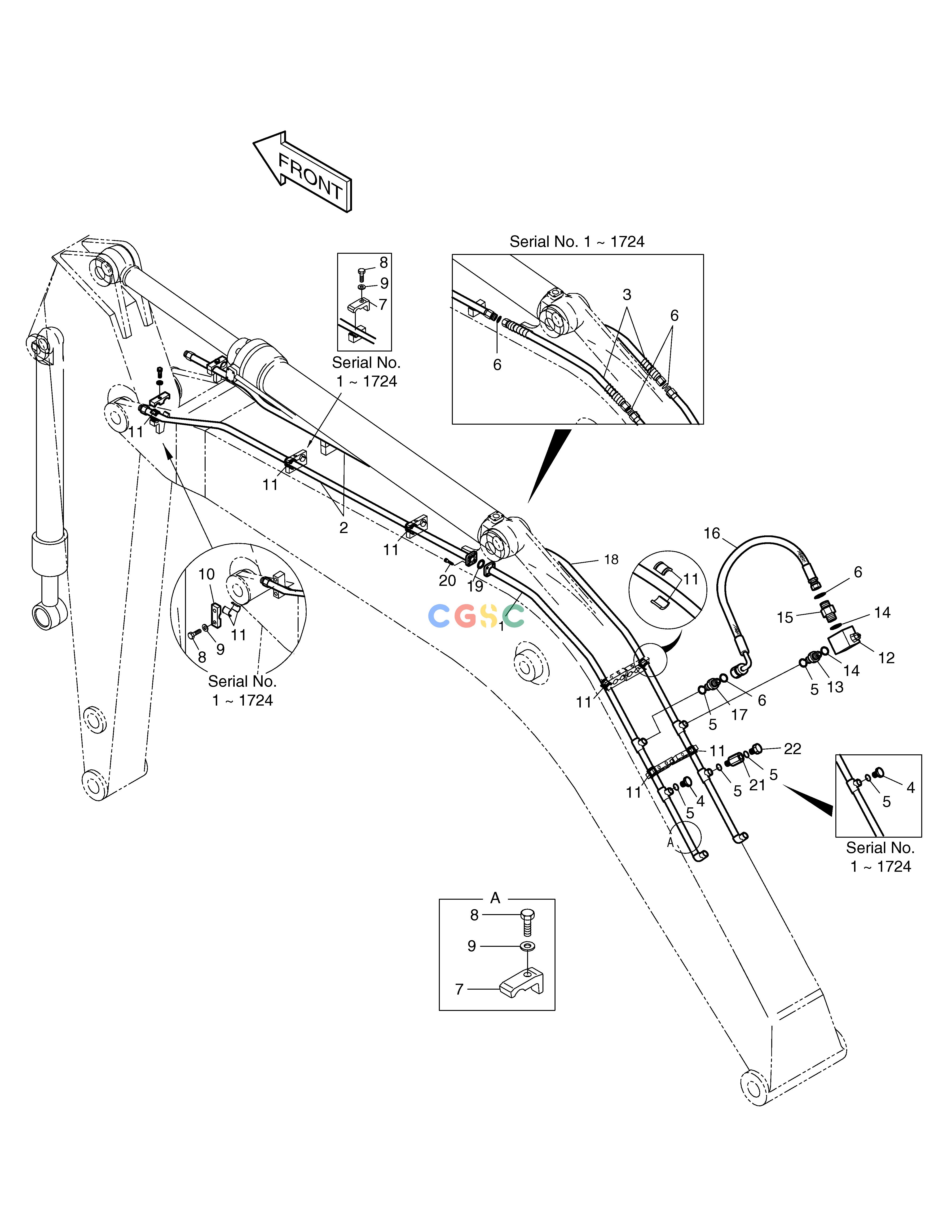 斗山零件查询BOOM PIPING-BOOM 4.3m(ONE WAY) SOLAR 130W-V(2) Doosan parts catalog online