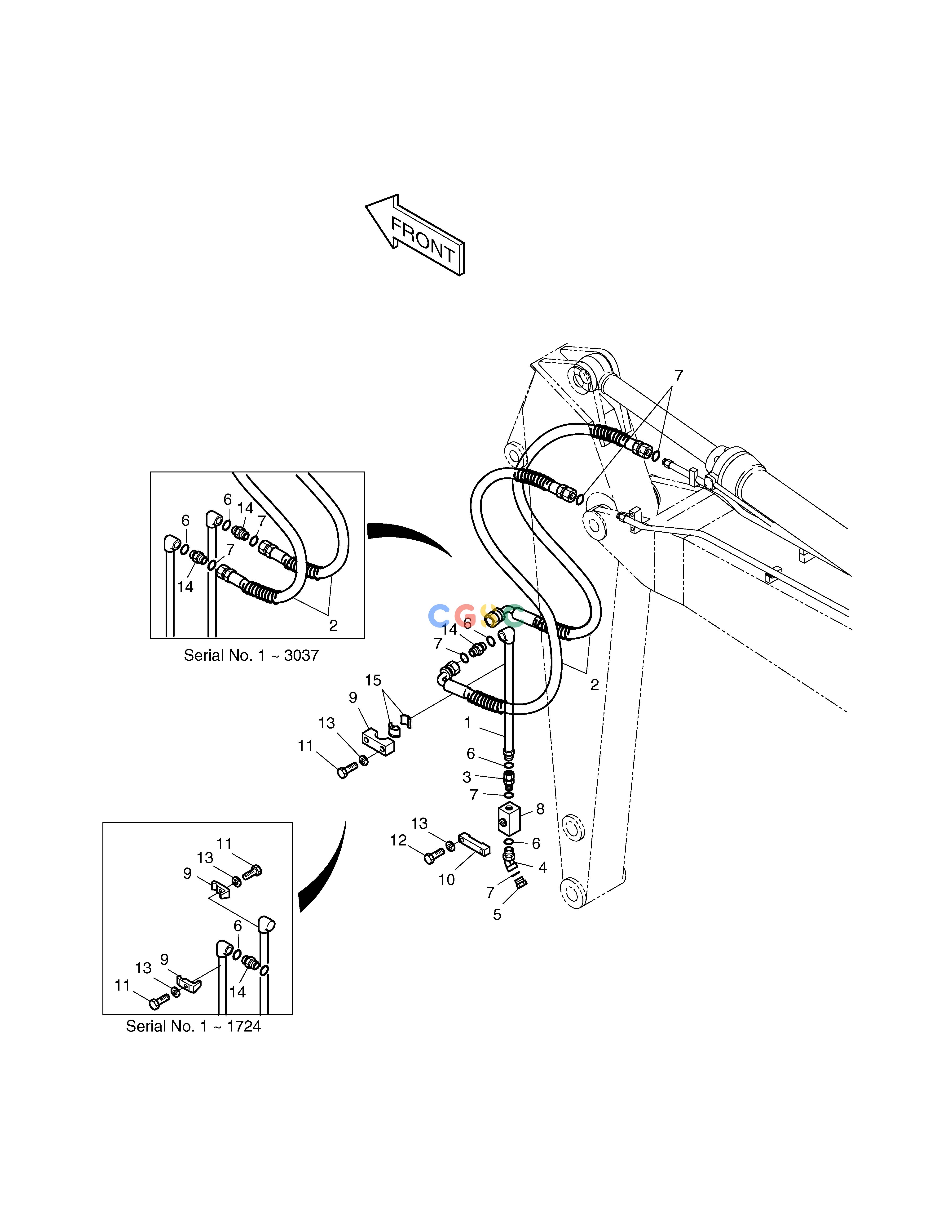 斗山零件查询ARM PIPING-ARM 2.25m(ONE WAY) SOLAR 130W-V(2) Doosan parts catalog online
