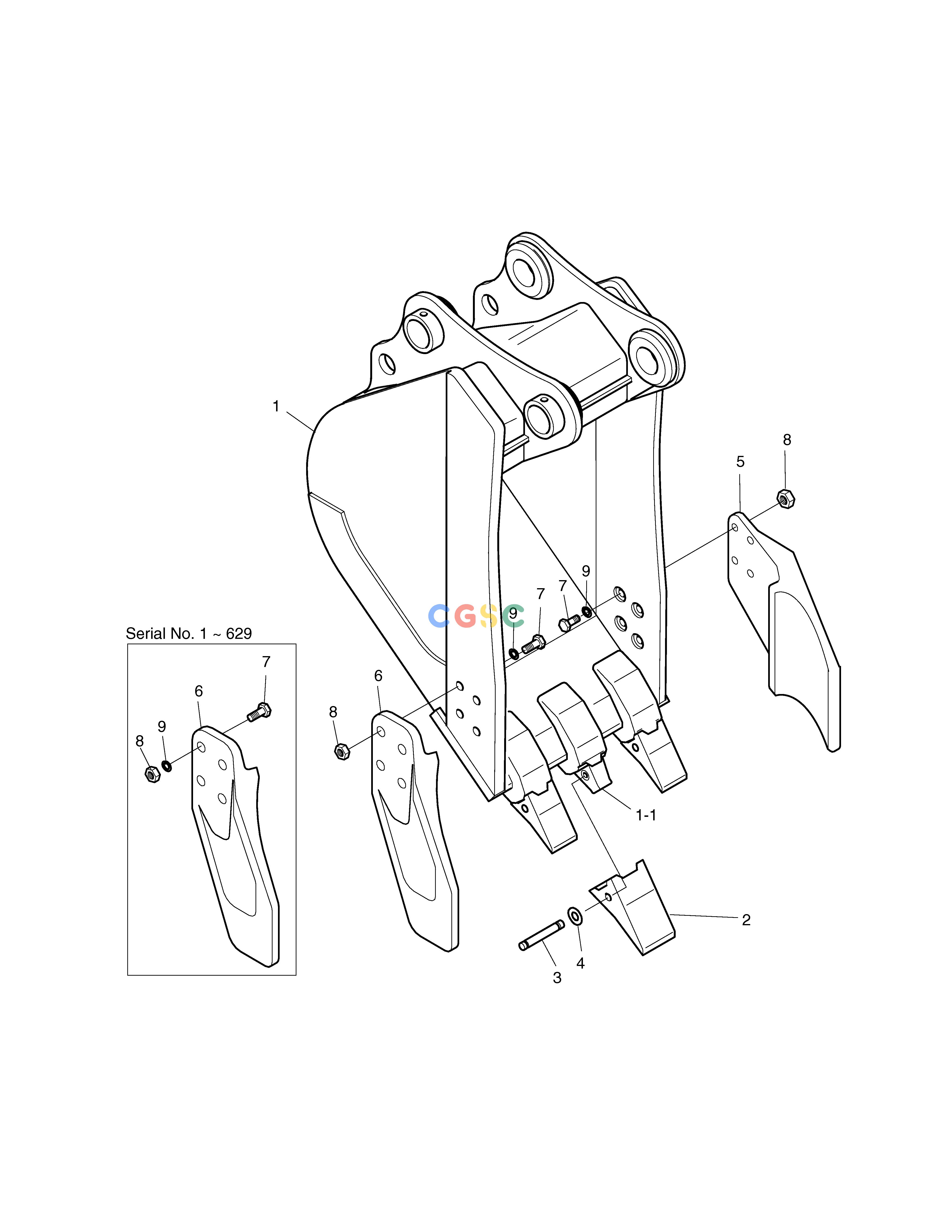 斗山零件查询BUCKET-0.25㎥ SIDE PIN TYPE SOLAR 130W-V(2) Doosan parts catalog online