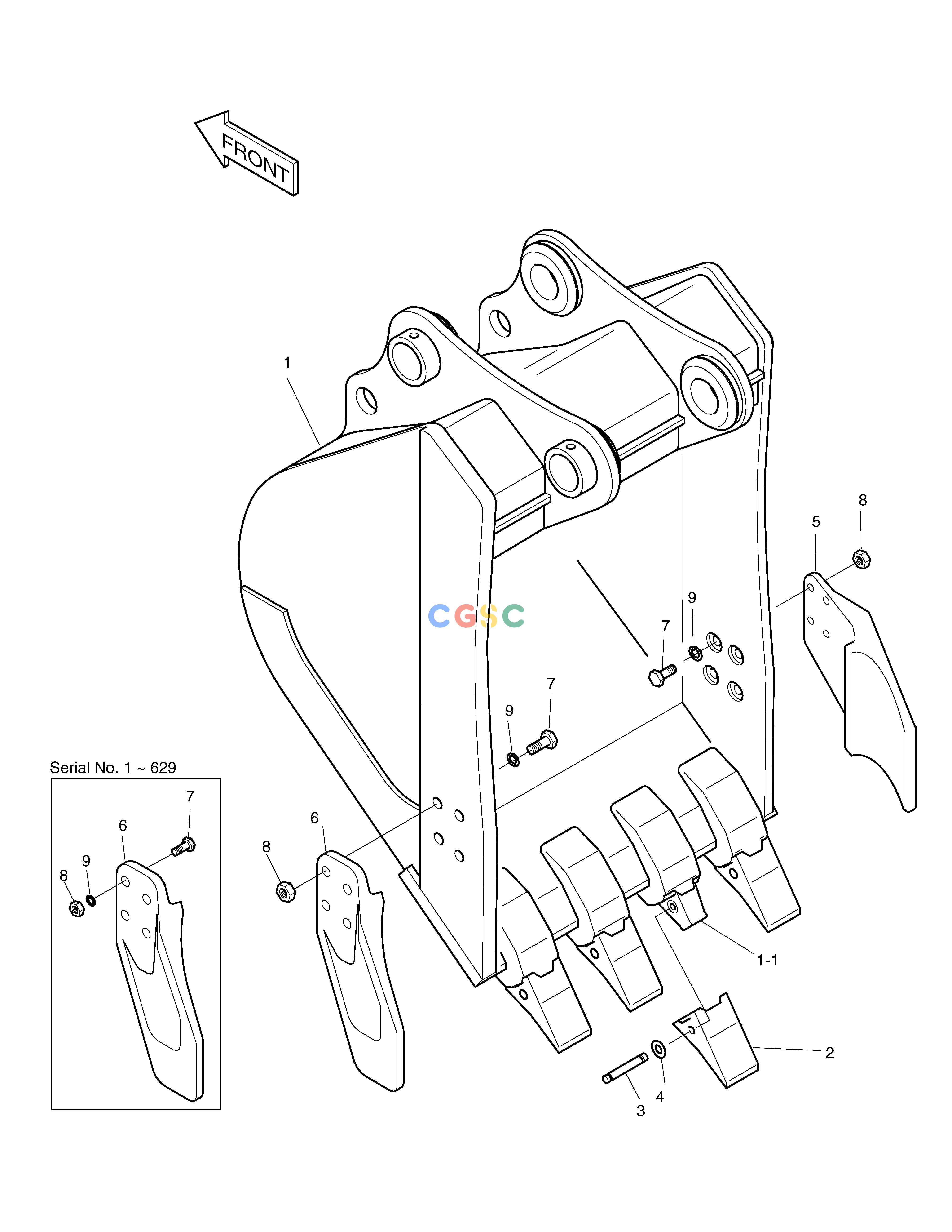 斗山零件查询BUCKET-0.35㎥ SIDE PIN TYPE SOLAR 130W-V(2) Doosan parts catalog online