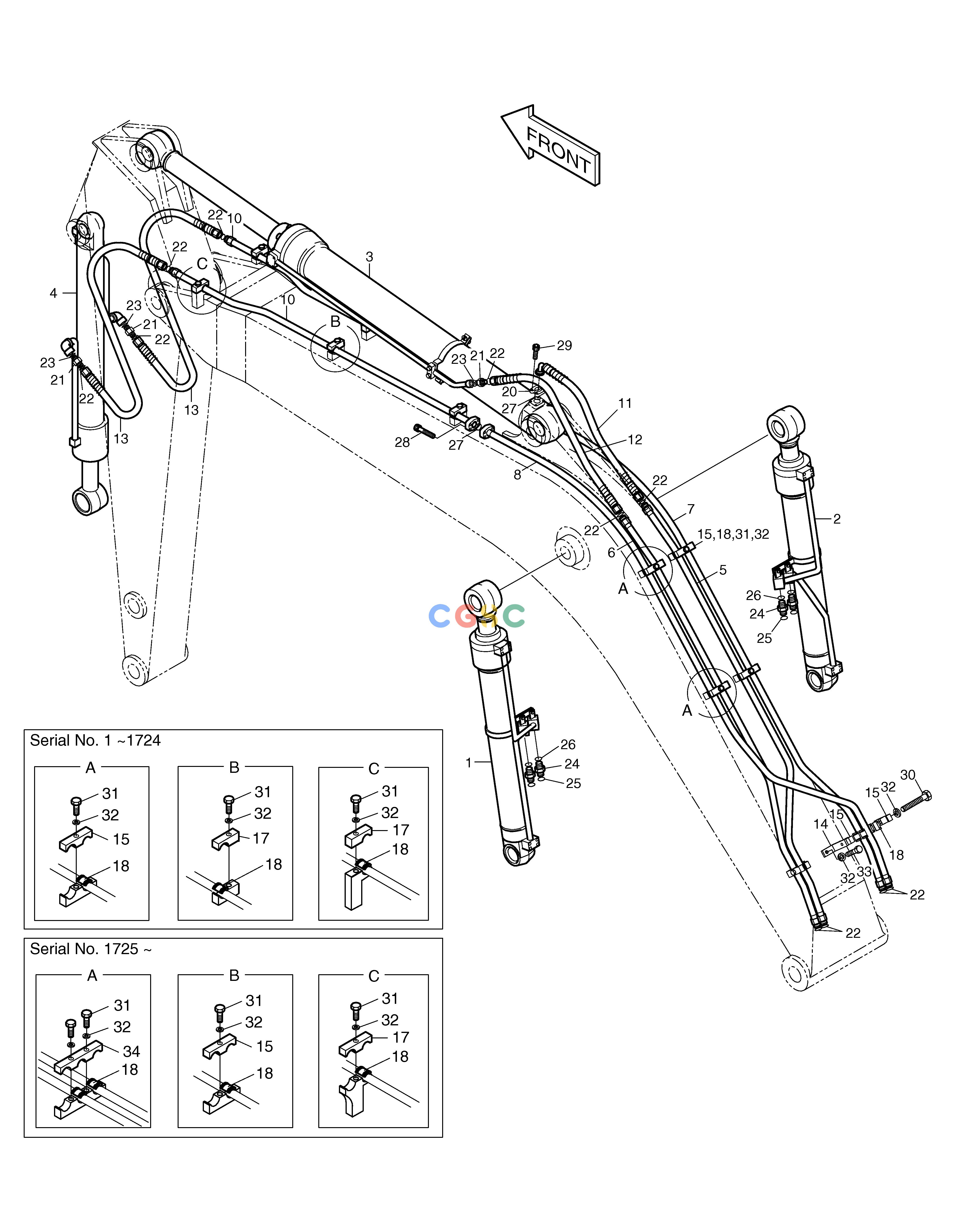 斗山零件查询FRONT PIPING-BOOM4.6m+ARM2.5m SOLAR 130W-V(2) Doosan parts catalog online