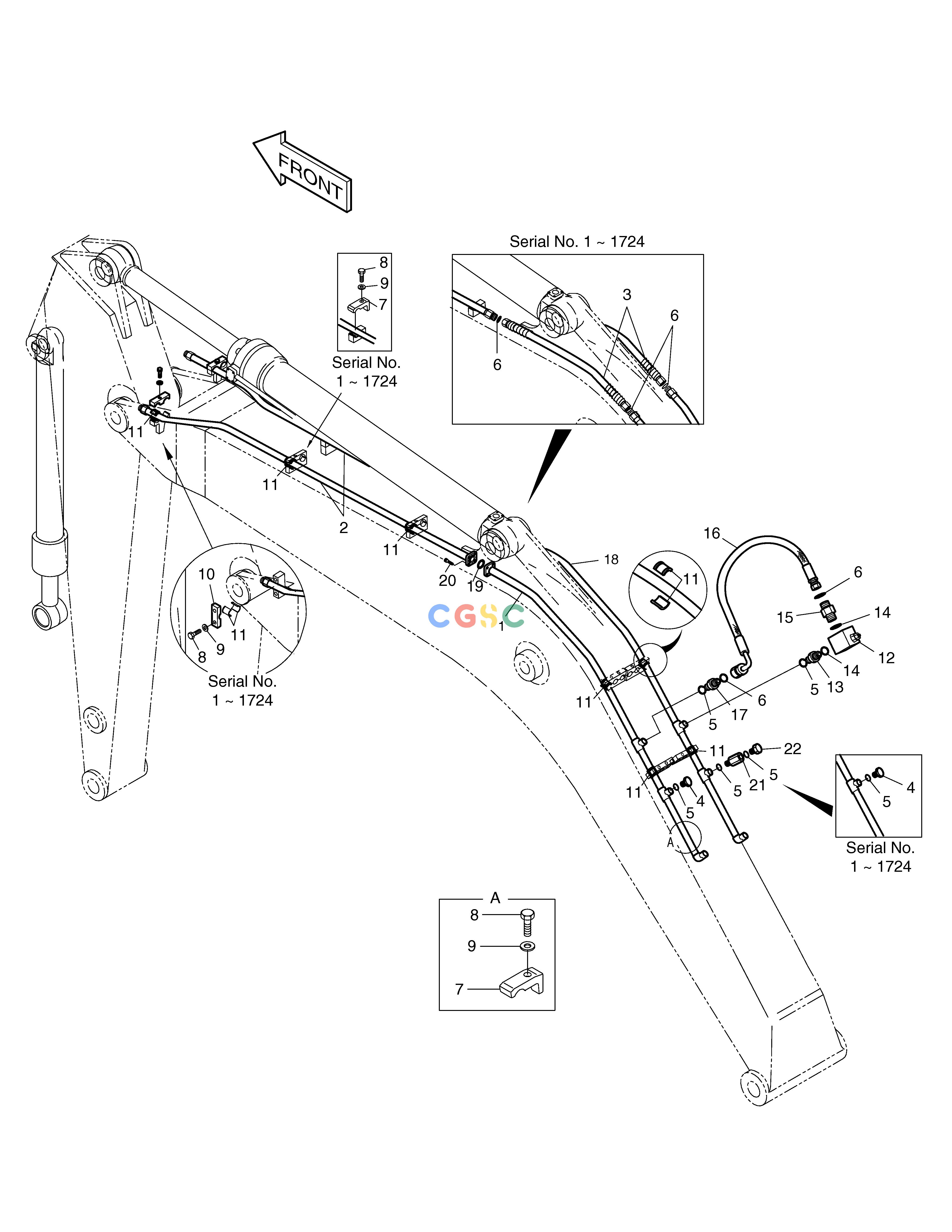 斗山零件查询BOOM PIPING-BOOM 4.6m(ONE WAY) SOLAR 130W-V(2) Doosan parts catalog online