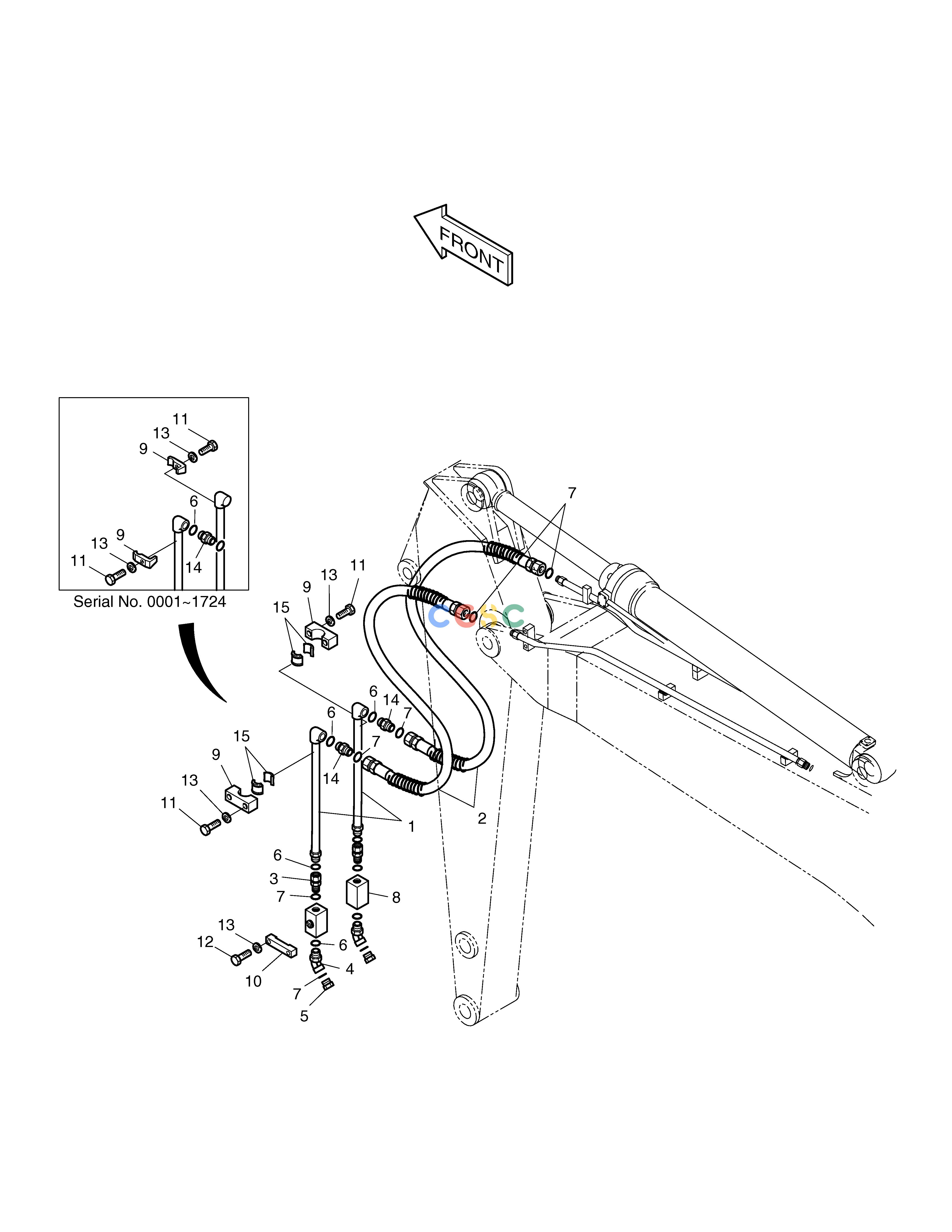 斗山零件查询ARM PIPING-BOOM4.6m+ARM3.0m(ONE WAY) SOLAR 130W-V(2) Doosan parts catalog online
