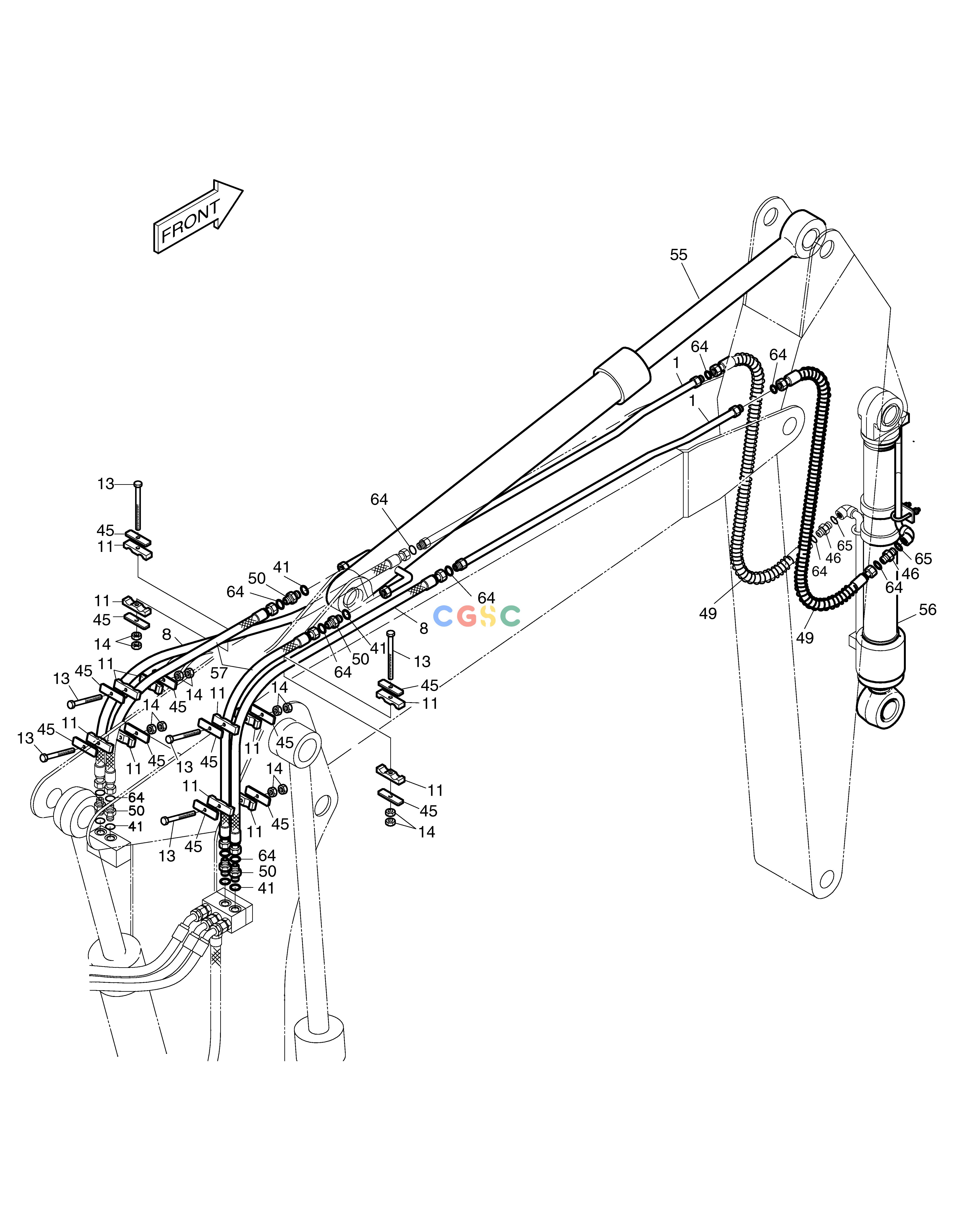 斗山零件查询FRONT PIPING(2)-ARTI. BOOM SOLAR 130W-V(2) Doosan parts catalog online