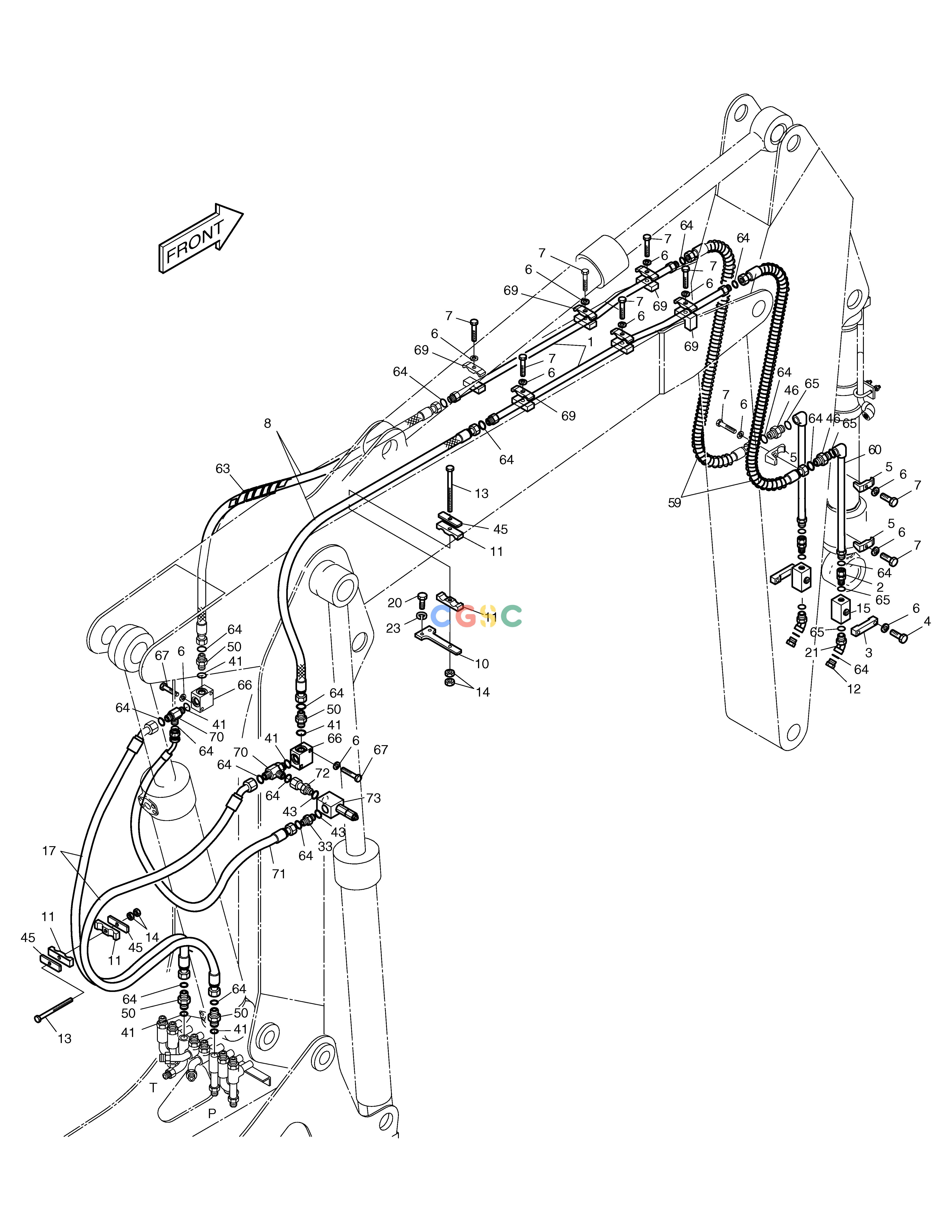 斗山零件查询FRONT PIPING(3)-ONE WAY(ARTI. BOOM) SOLAR 130W-V(2) Doosan parts catalog online