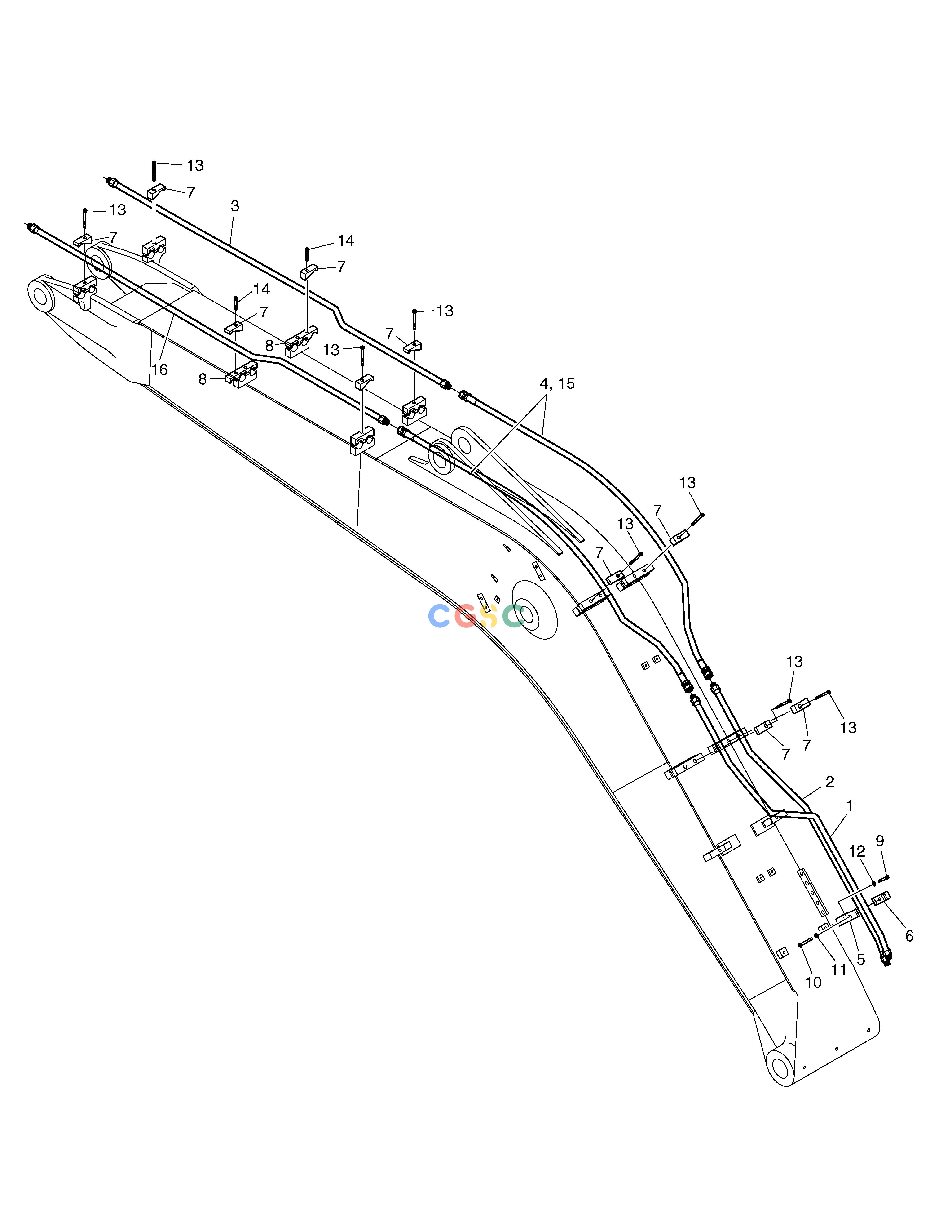斗山零件查询BOOM PIPING-ROTATION & TILTING SOLAR 130W-V(2) Doosan parts catalog online