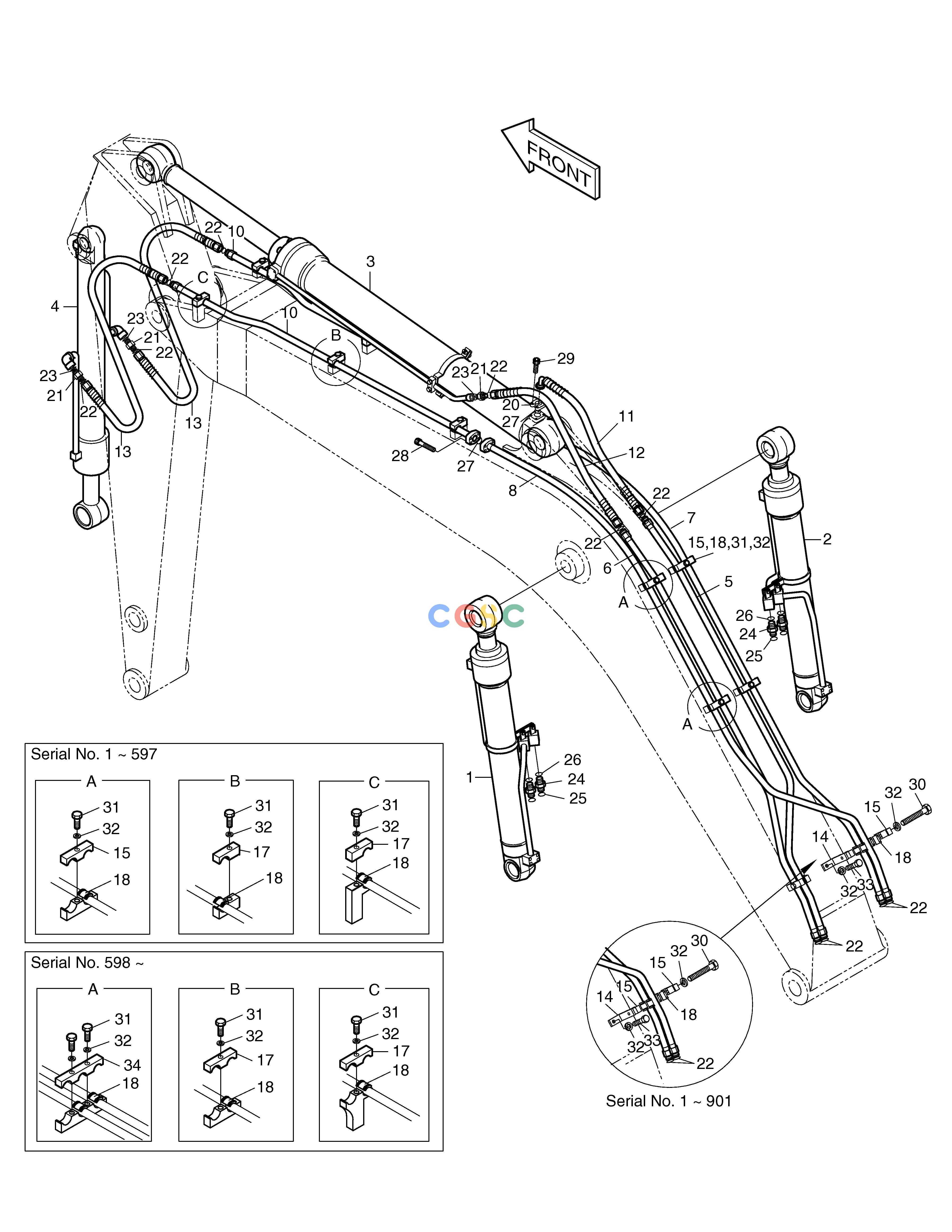 斗山零件查询FRONT PIPING-BOOM 4.6m+ARM 2.5m SOLAR 130LC-V Doosan parts catalog online