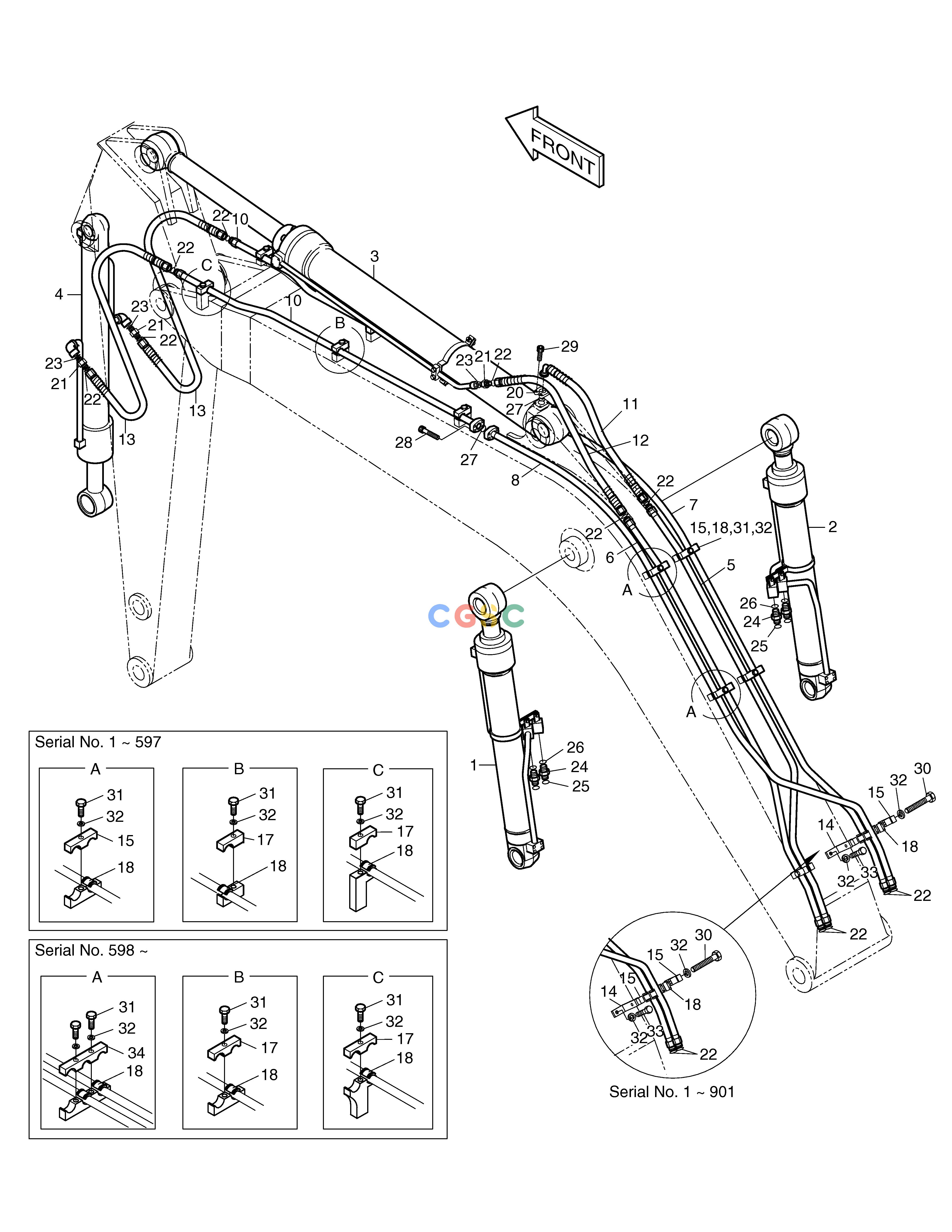 斗山零件查询FRONT PIPING-BOOM 4.6m+ARM 3m SOLAR 130LC-V Doosan parts catalog online