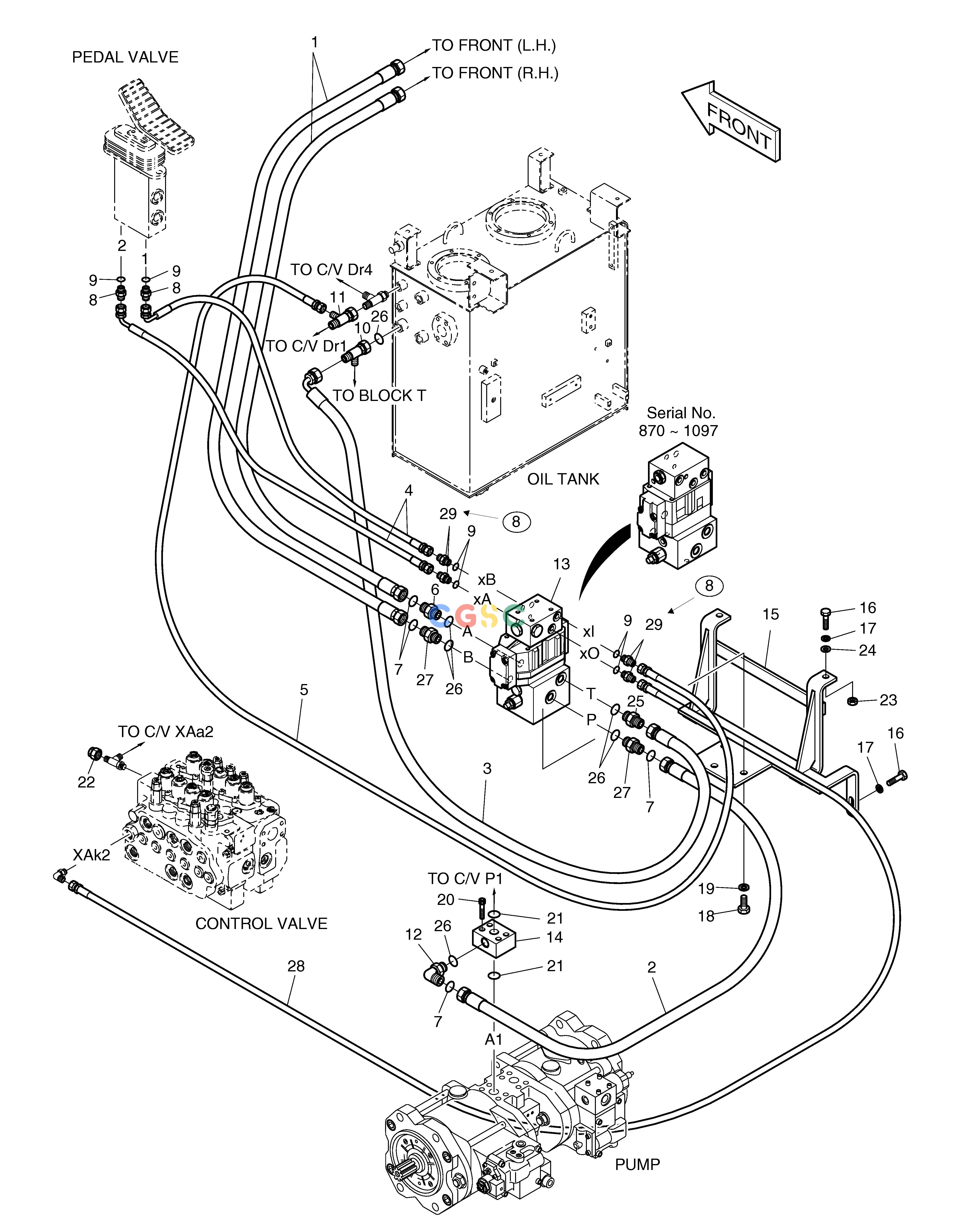 斗山零件查询MAIN PIPING-ROTATION & TILTING SOLAR 130LC-V Doosan parts catalog online