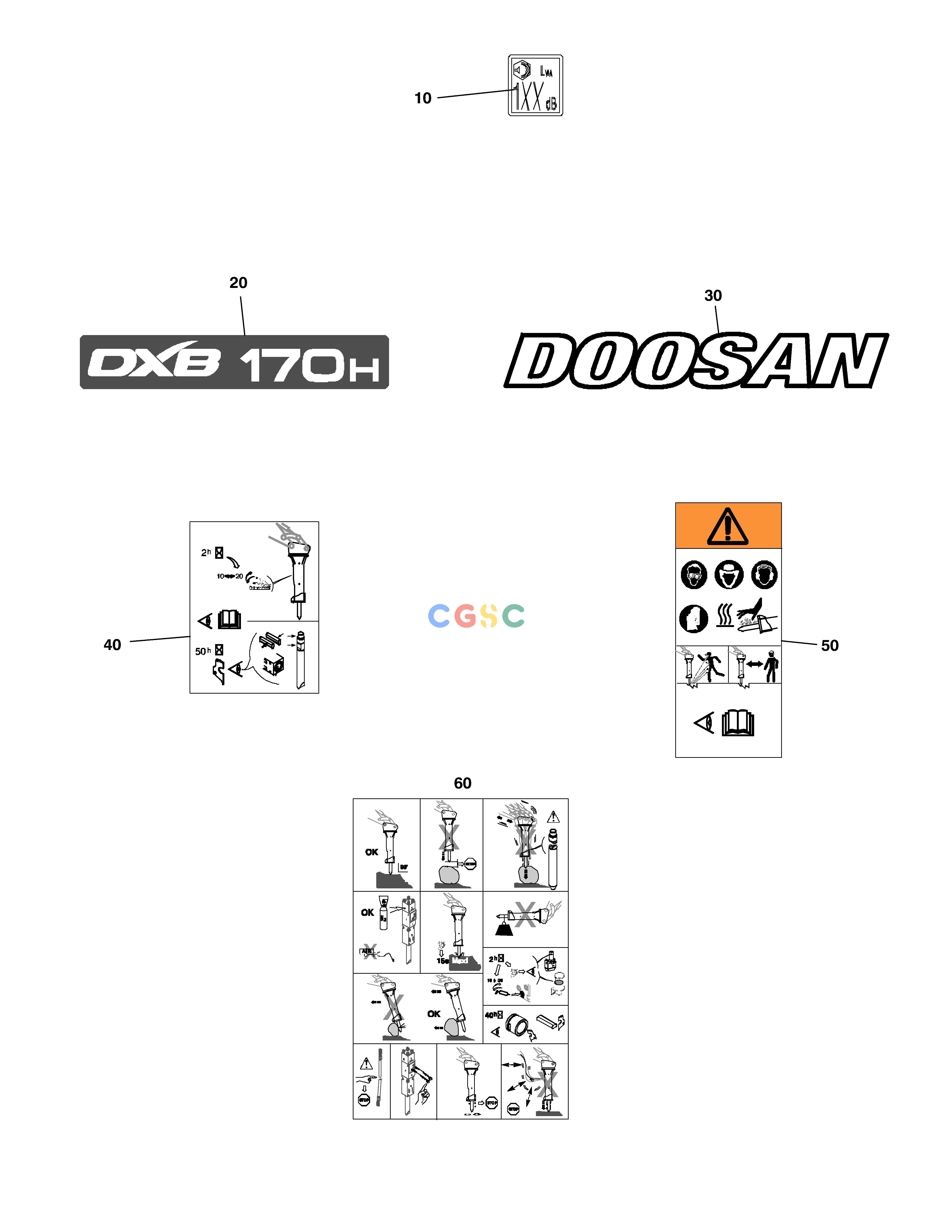 斗山零件查询DECAL DXB170H Doosan parts catalog online