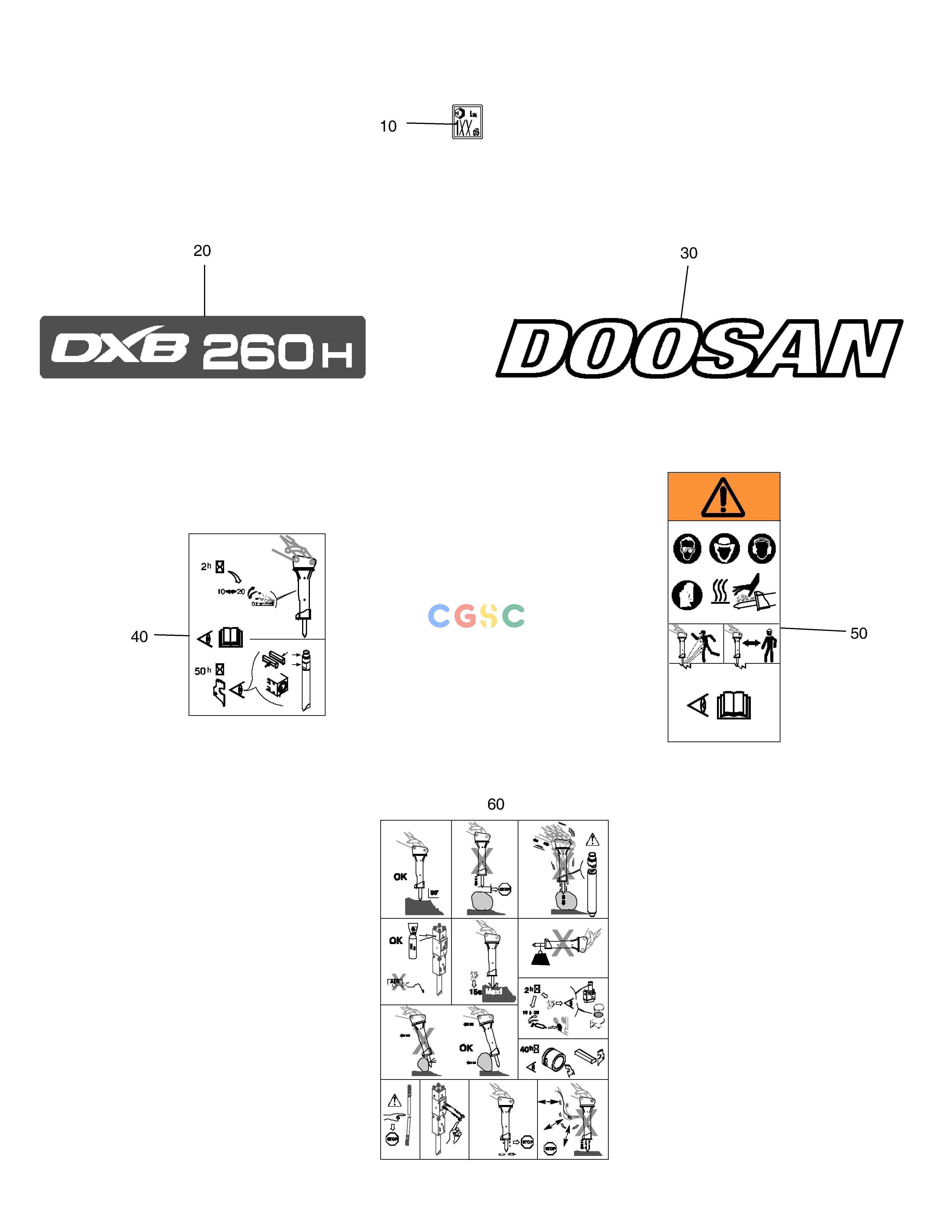 斗山零件查询DECAL DXB260H Doosan parts catalog online