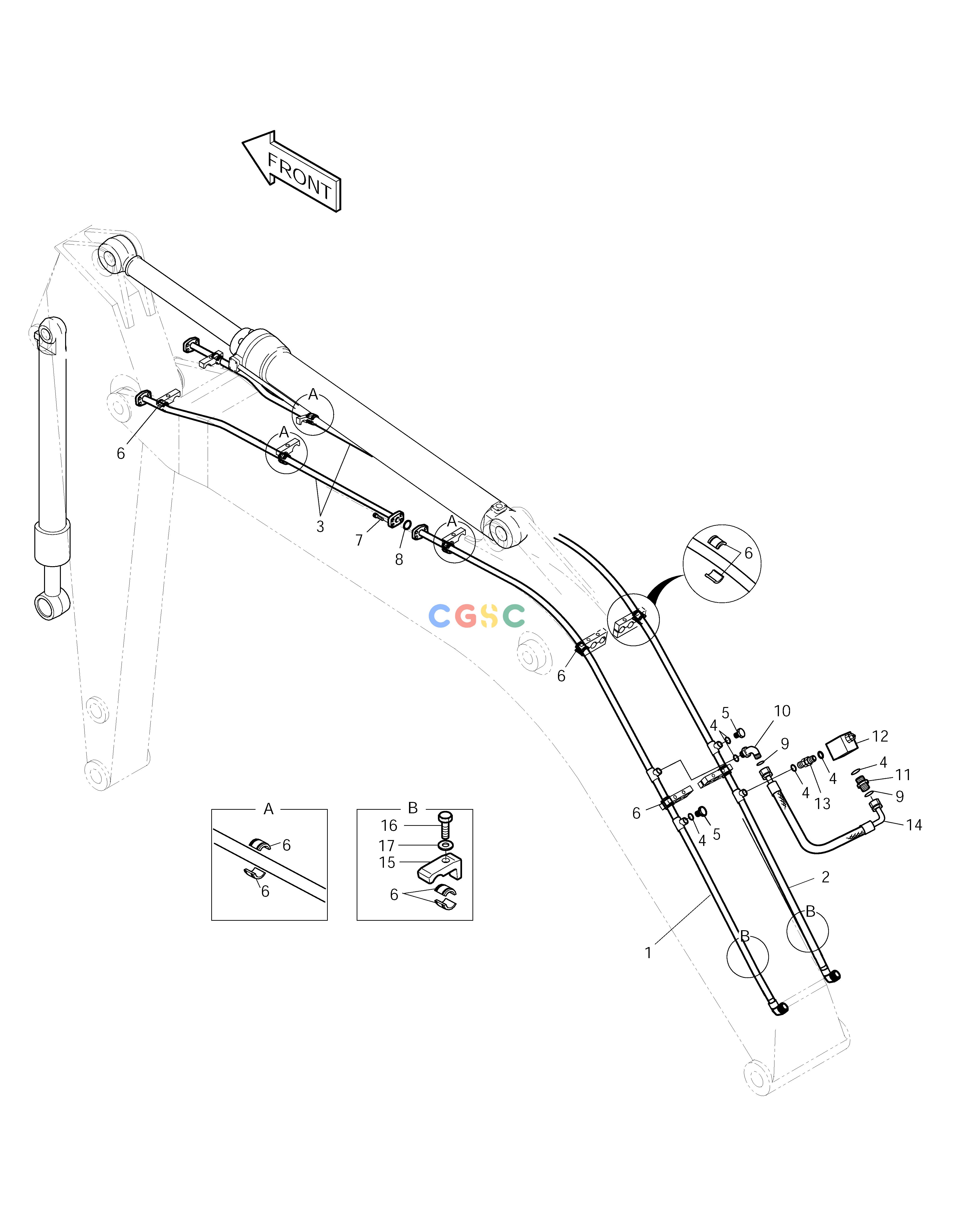 斗山零件查询BOOM PIPING-BOOM 5.3m(ONE WAY) SOLAR 250LC-V Doosan parts catalog online