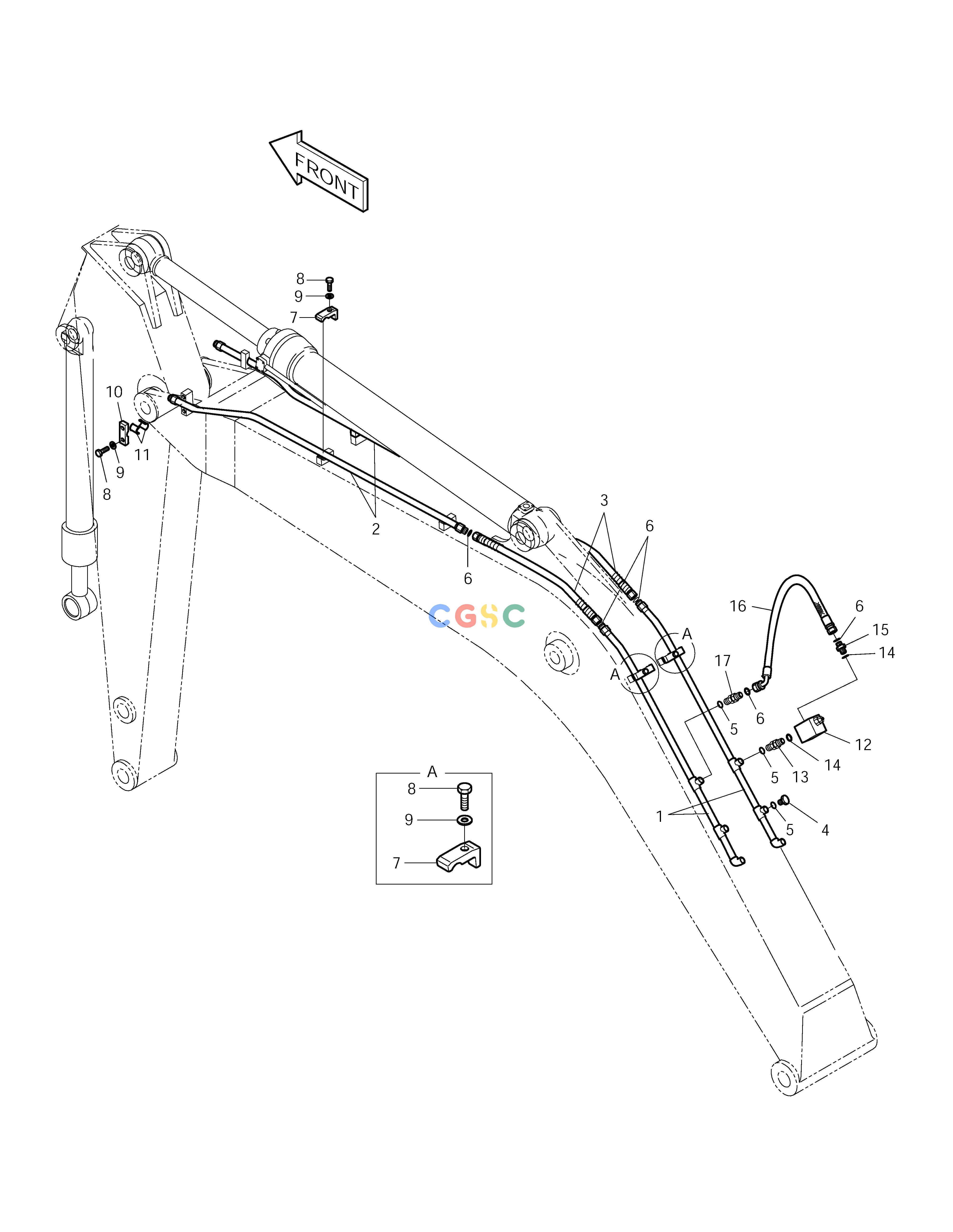 斗山零件查询BOOM PIPING-BOOM 4.6m(ONE WAY) SOLAR 150LC-V Doosan parts catalog online