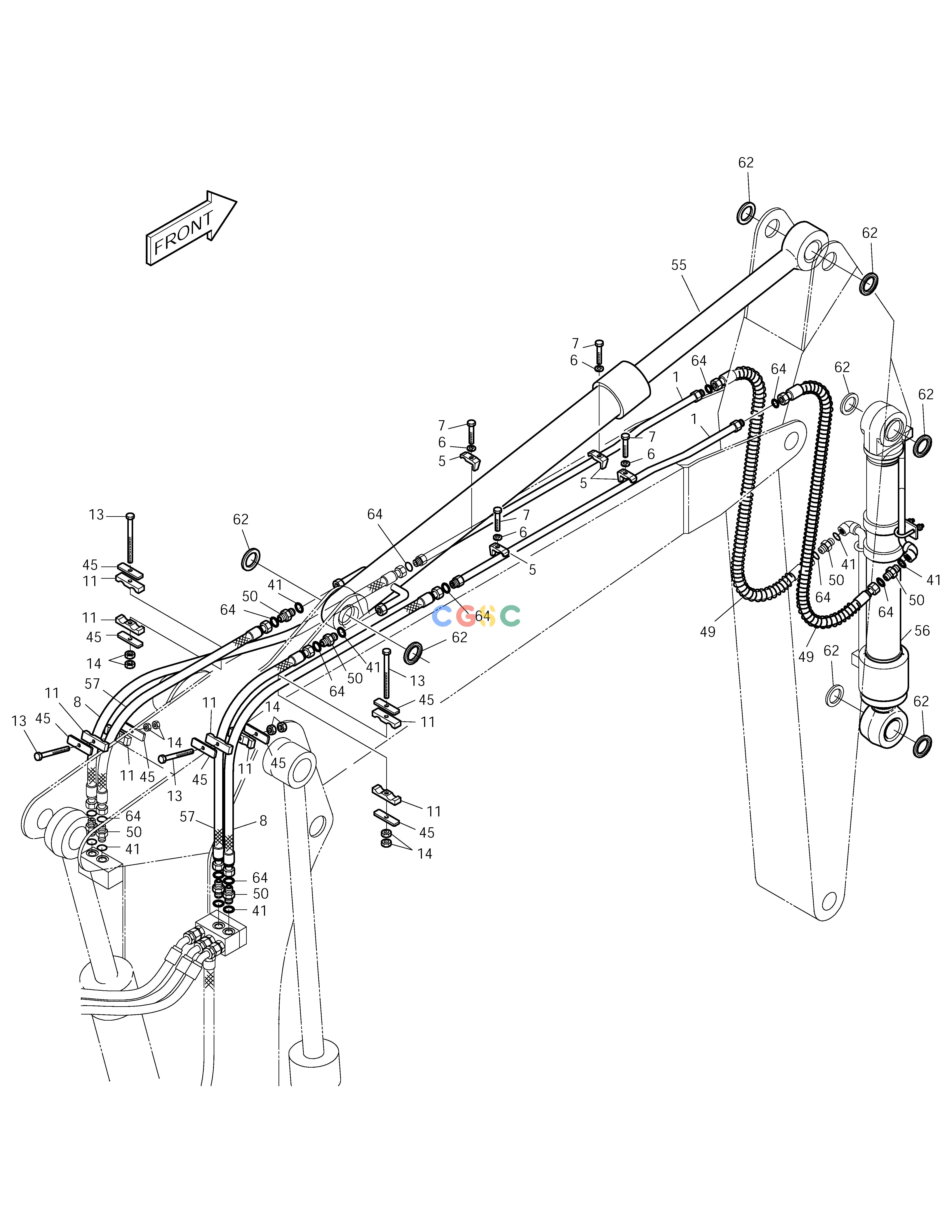 斗山零件查询FRONT PIPING(2)-ARTI. BOOM-2.8m UP-NO. L.V SOLAR 150LC-V Doosan parts catalog online
