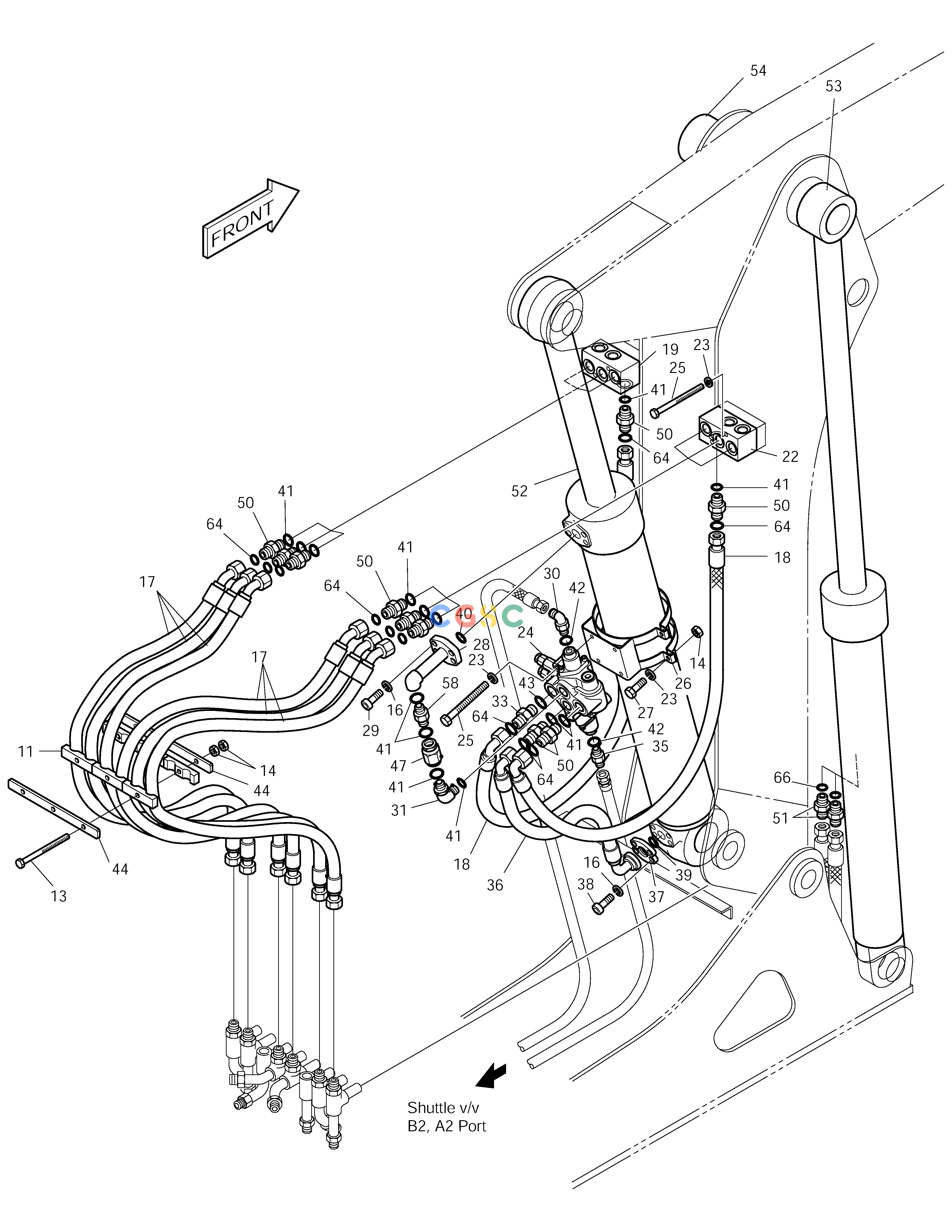 斗山零件查询FRONT PIPING(1)-ARTI. BOOM-3.3m UP-NO. L.V SOLAR 150LC-V Doosan parts catalog online