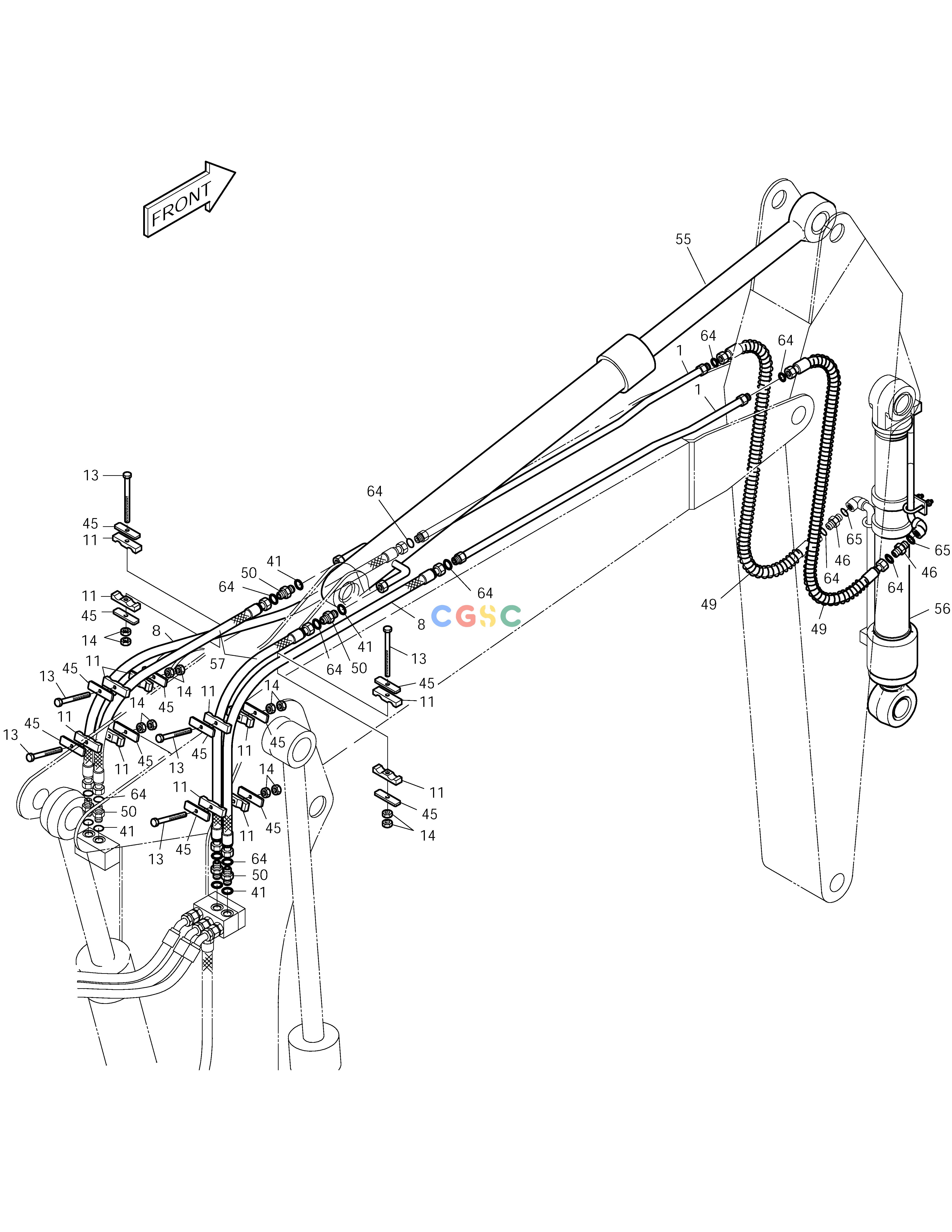 斗山零件查询FRONT PIPING(2)-ARTI. BOOM-3.3m UP-NO. L.V SOLAR 150LC-V Doosan parts catalog online