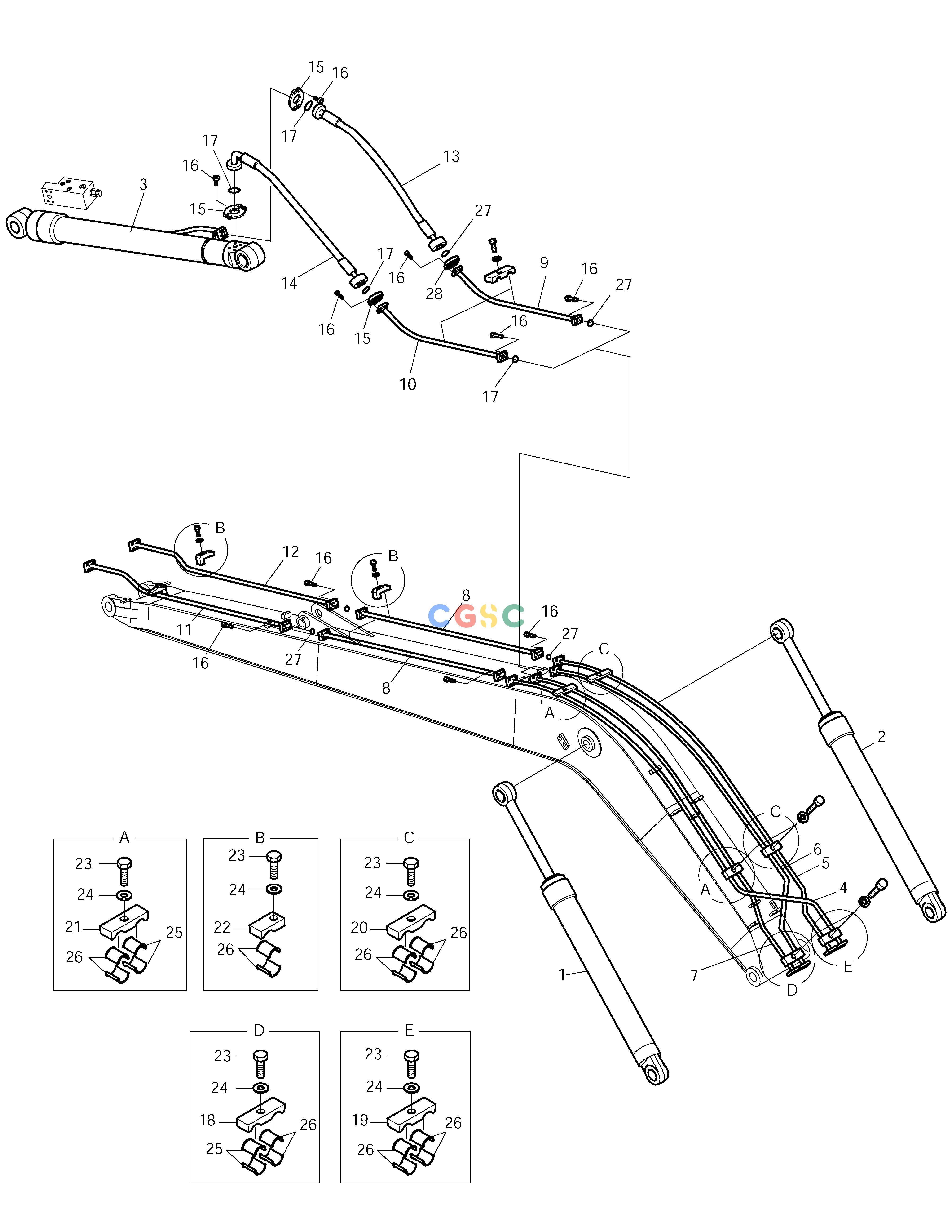 斗山零件查询FRONT PIPING (boom8.5m+arm6.2m) & L.V.(1) SOLAR 220LC-V Doosan parts catalog online