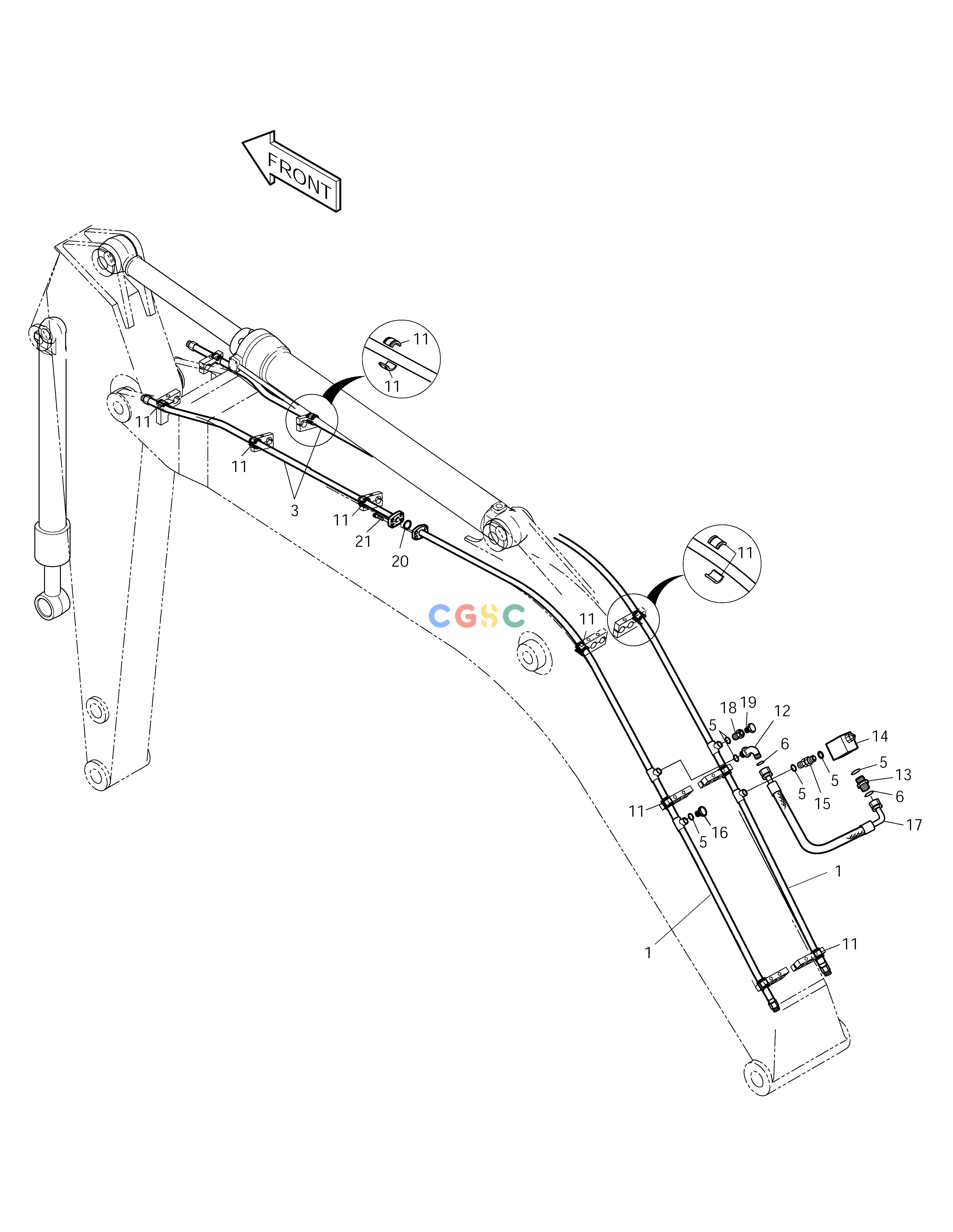 斗山零件查询ONE WAY/TWO WAY PIPING-BOOM 5.2m PIPING SOLAR 220LC-V Doosan parts catalog online