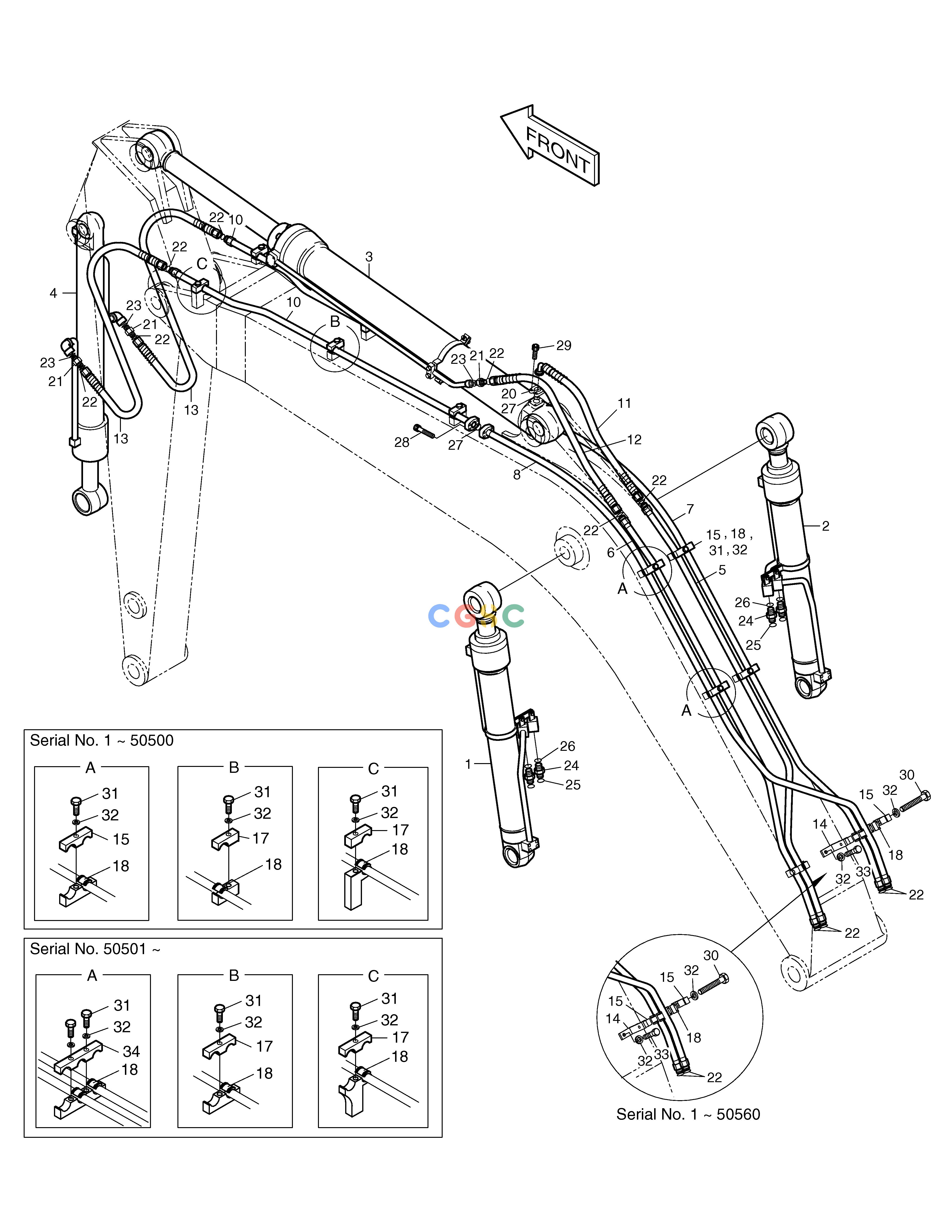 斗山零件查询FRONT PIPING(BOOM 4.6m+ARM3.0m) SOLAR 130LC-V Doosan parts catalog online