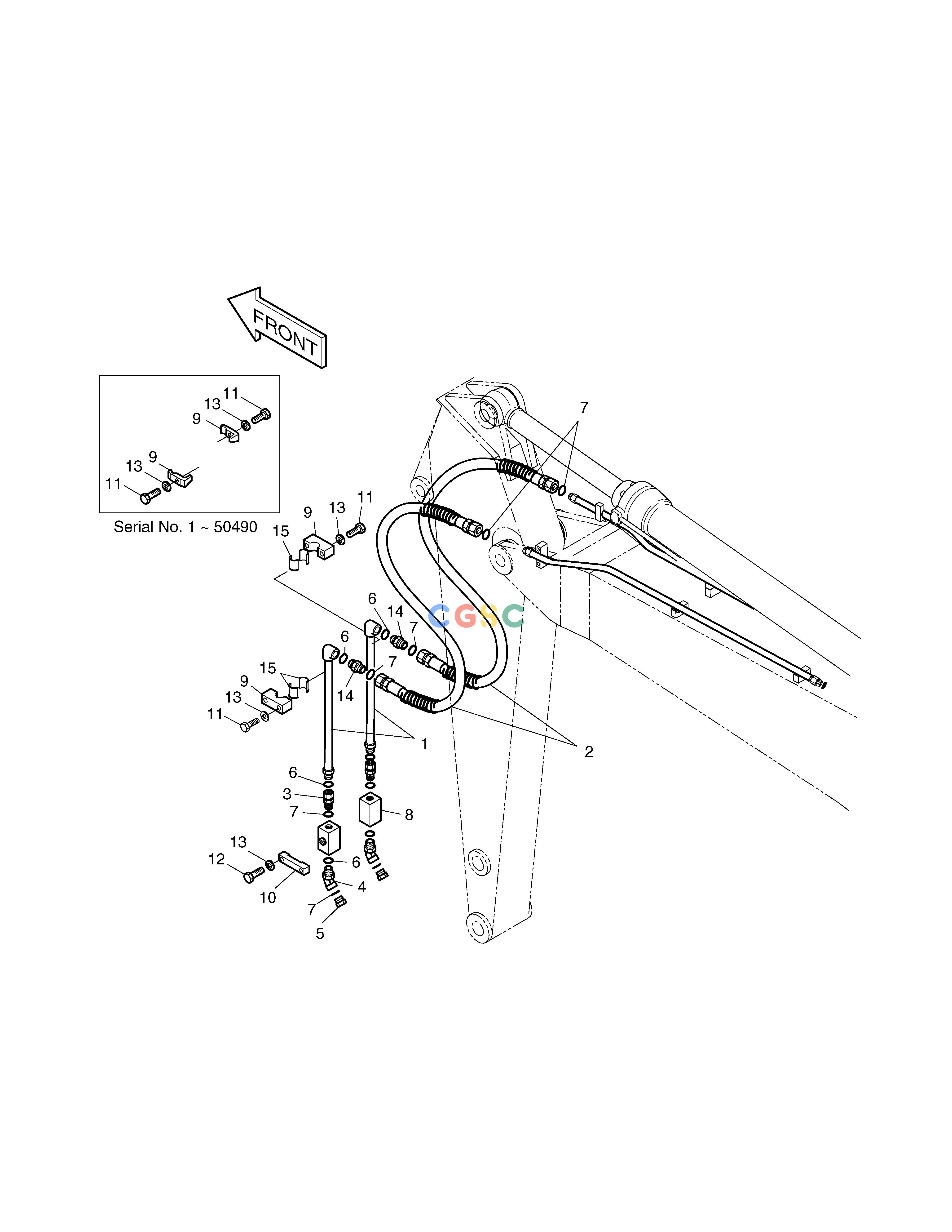斗山零件查询1/2 WAY PIP. -FRONT PIP. (ARM 2.5m) ED (2) SOLAR 130LC-V Doosan parts catalog online