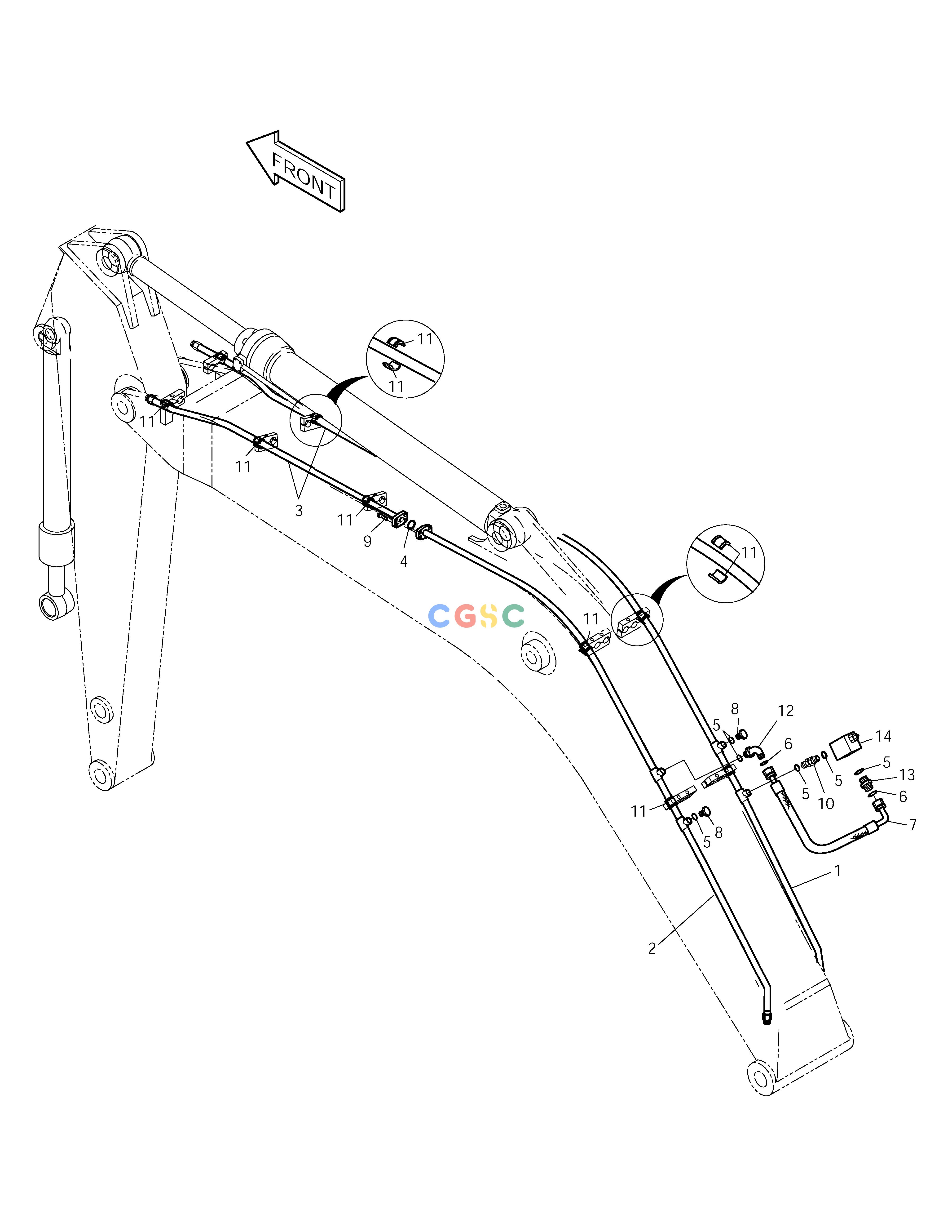 斗山零件查询BOOM PIPING-BREAKER-BOOM 5.2m SOLAR 225LC-V Doosan parts catalog online