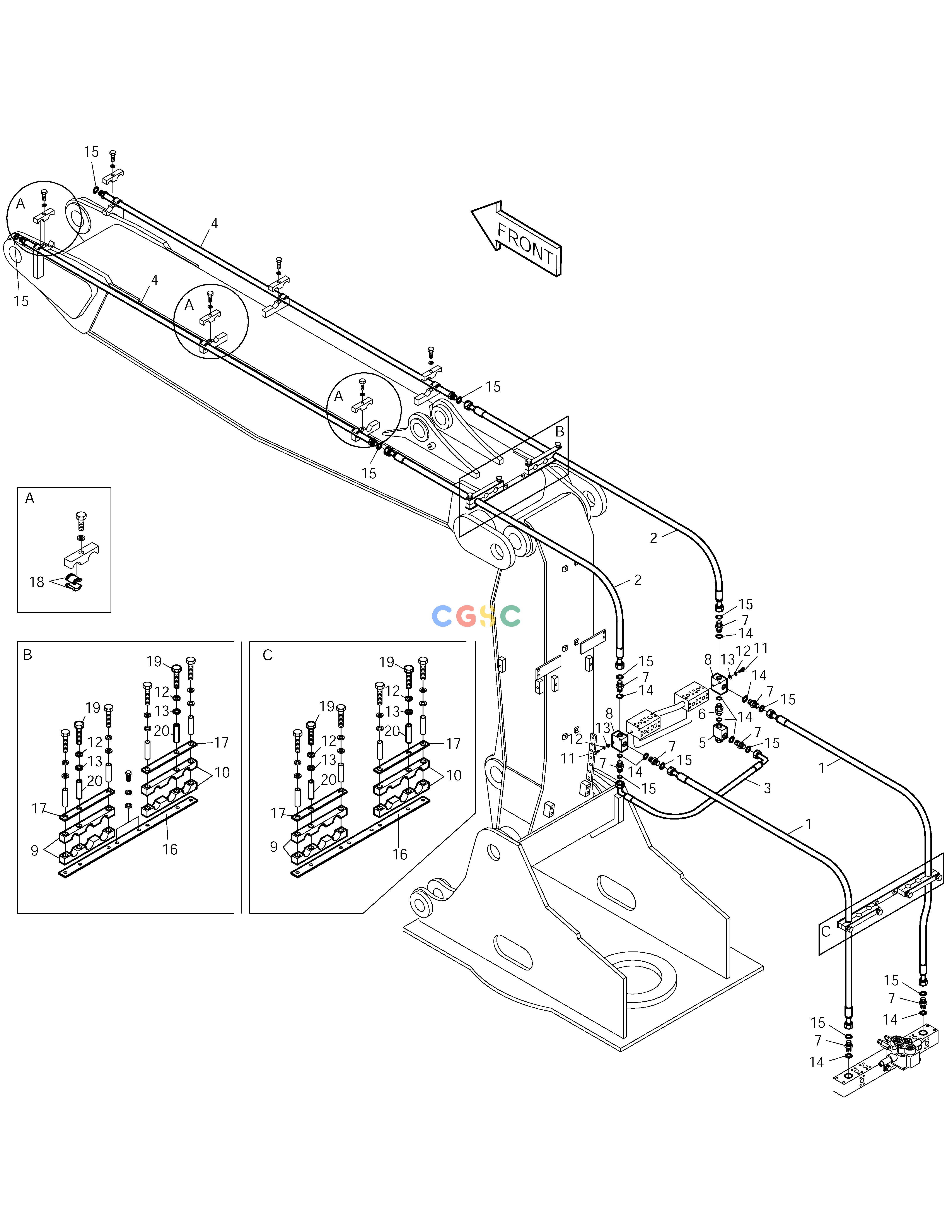 斗山零件查询FRONT PIPING-ONE & TWO WAY(ARTI.BOOM) SOLAR 225LC-V Doosan parts catalog online