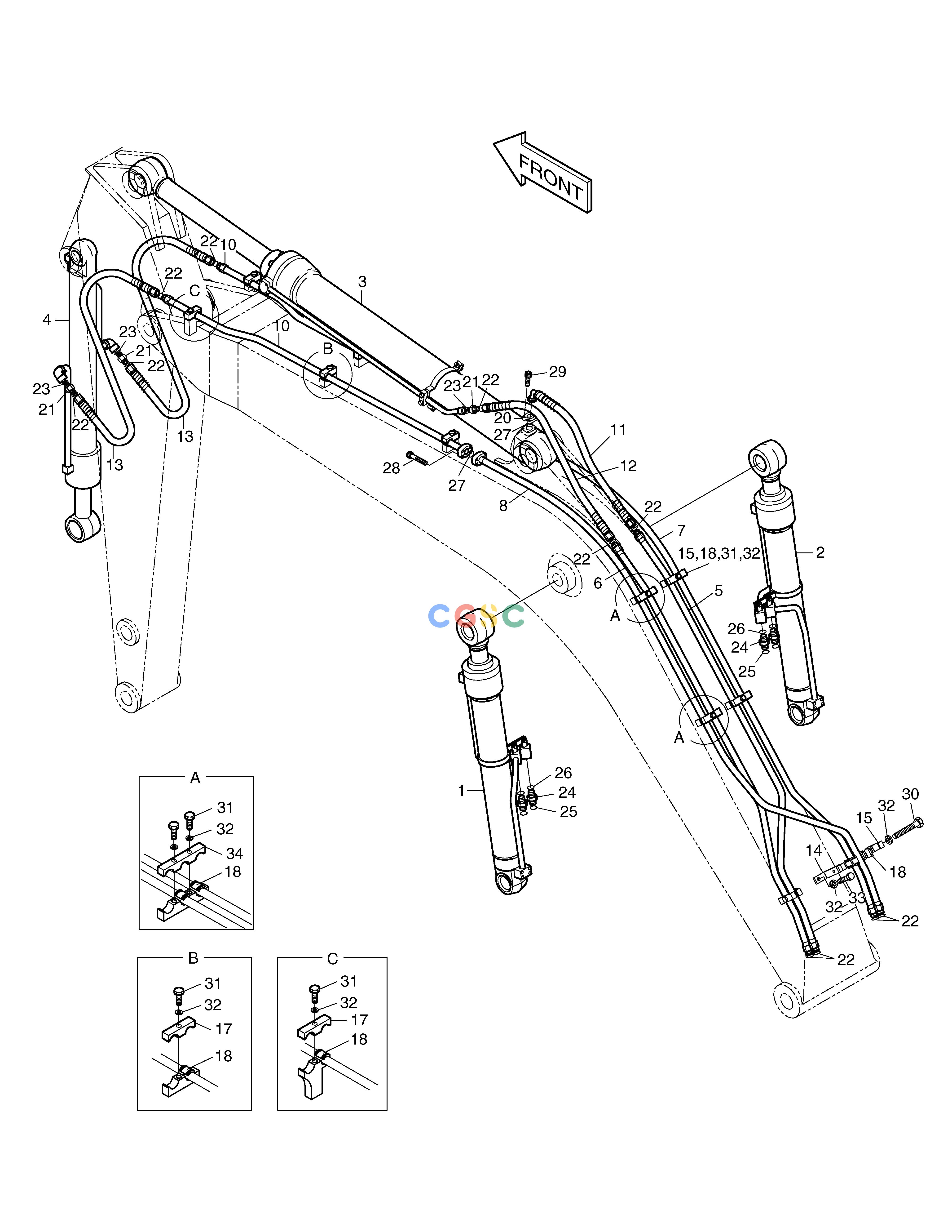 斗山零件查询FRONT PIPING-BOOM 4.6m+ARM 3m-L.V.(1) SOLAR 140LC-V Doosan parts catalog online